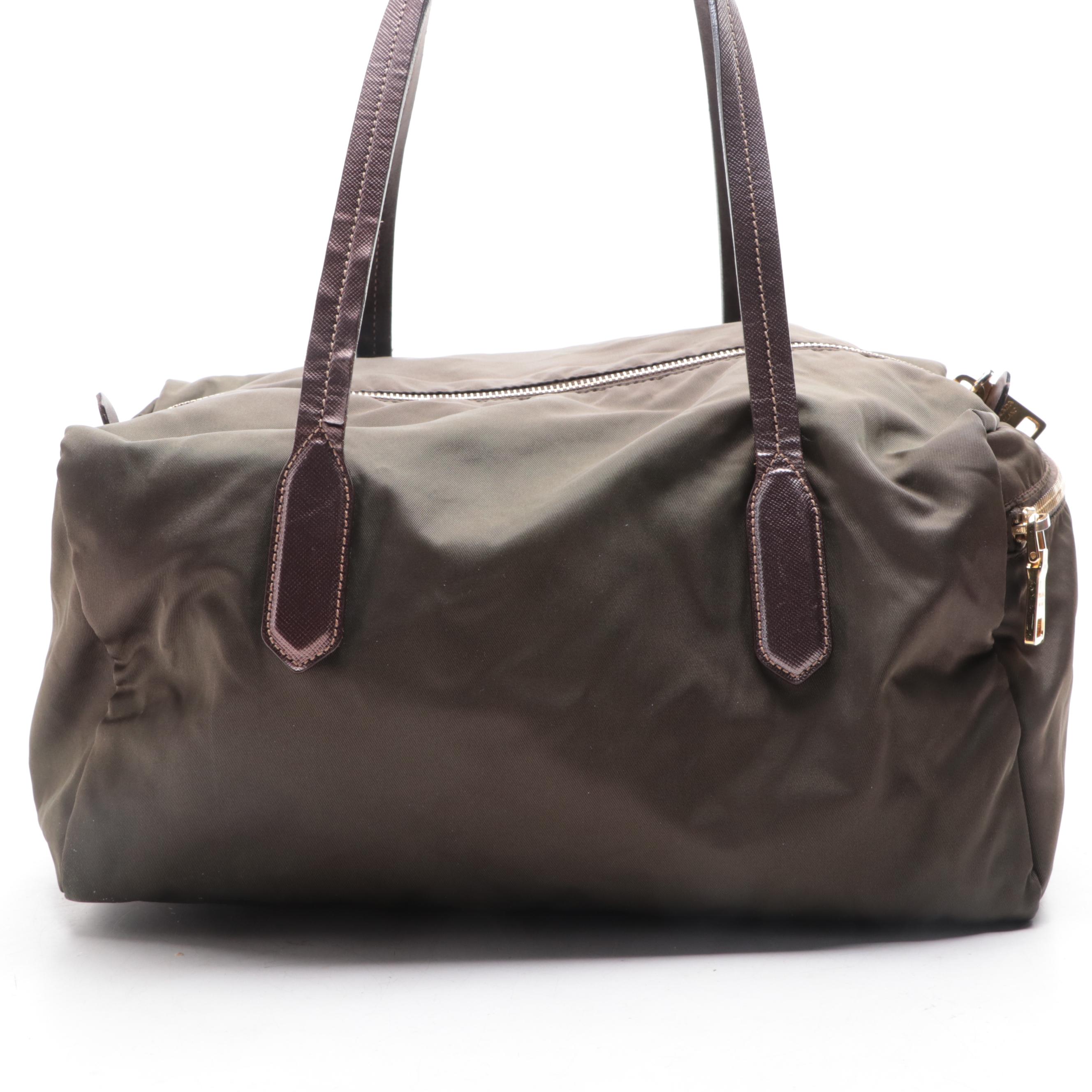 Prada Shoulder Bag in Green Tessuto Nylon with Saffiano Leather Trim