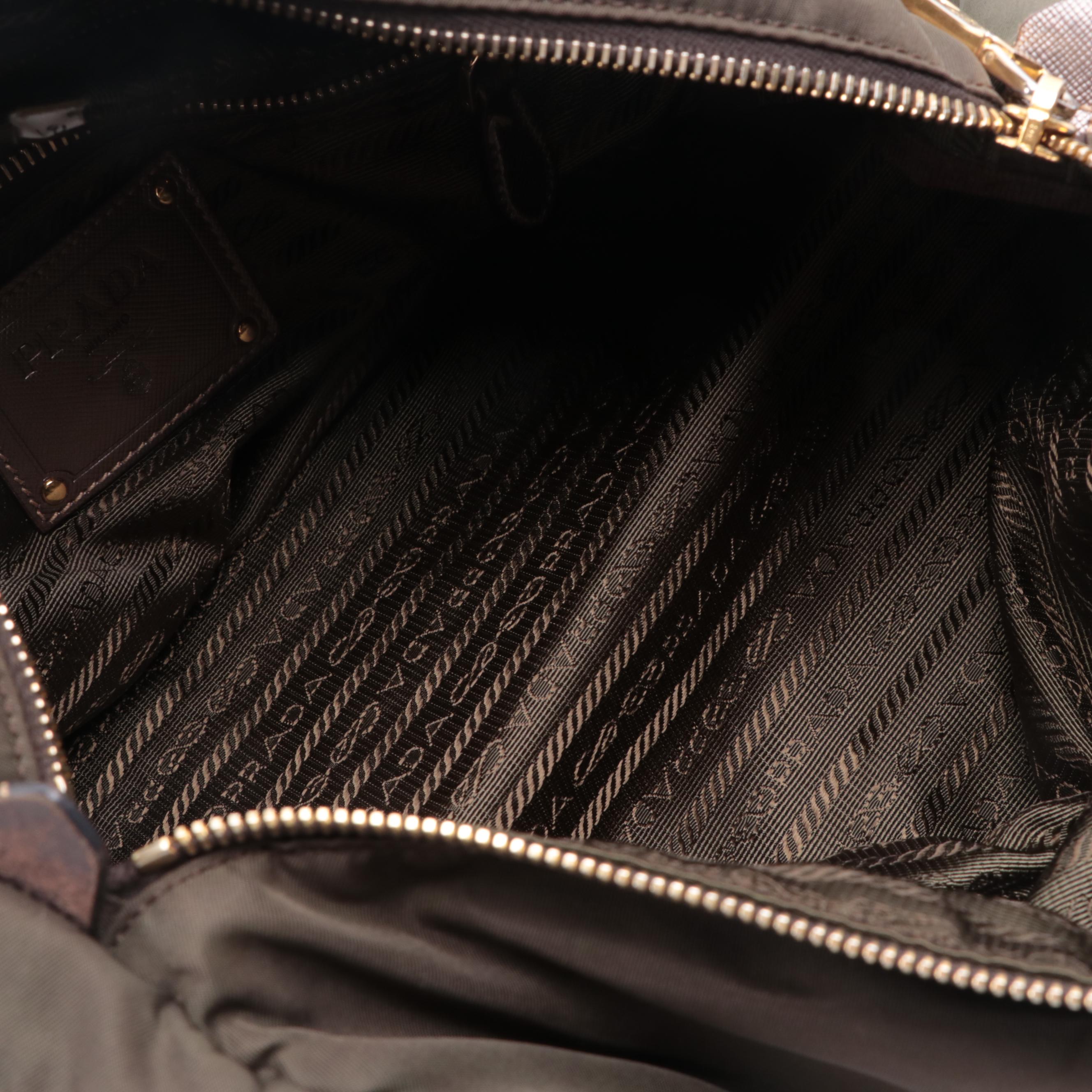 Prada Shoulder Bag in Green Tessuto Nylon with Saffiano Leather Trim