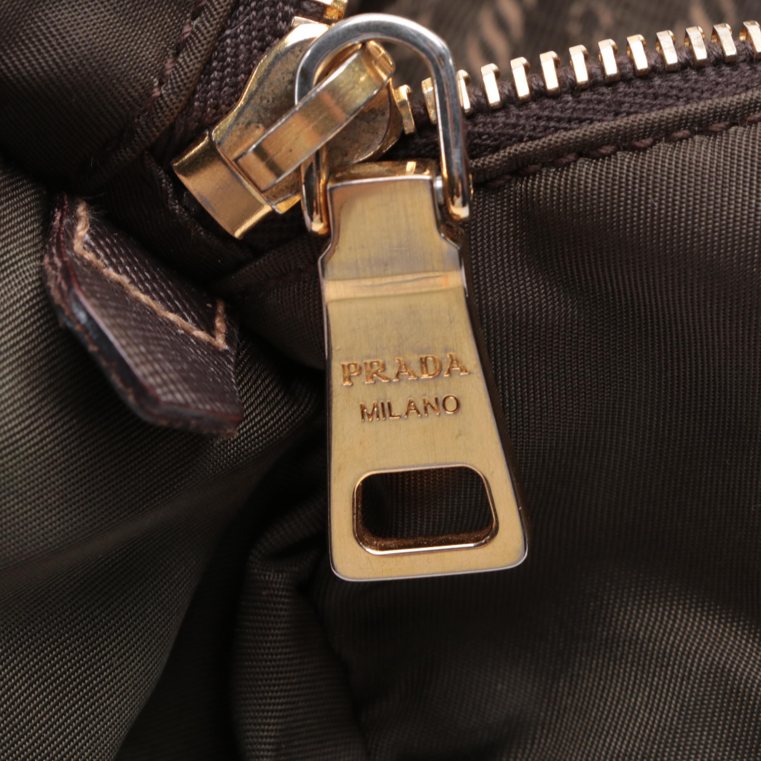 Prada Shoulder Bag in Green Tessuto Nylon with Saffiano Leather Trim