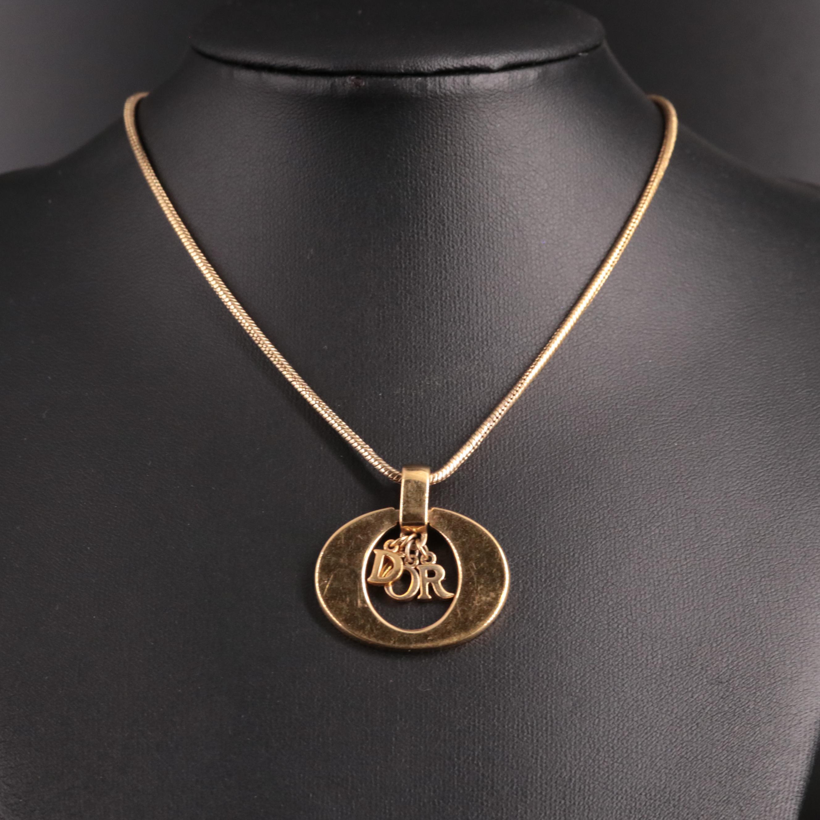 Christian Dior Logo Circle Pendant Necklace