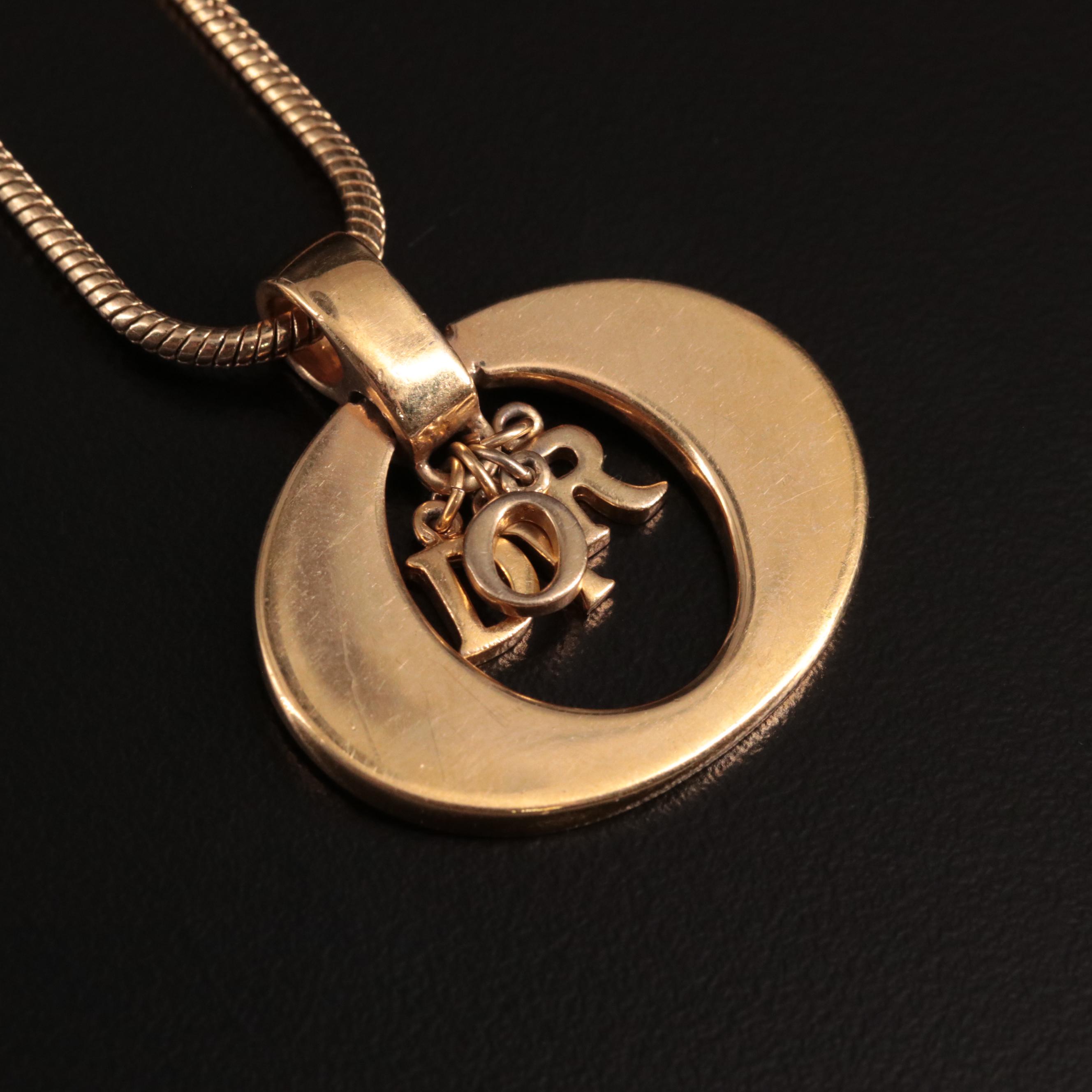 Christian Dior Logo Circle Pendant Necklace