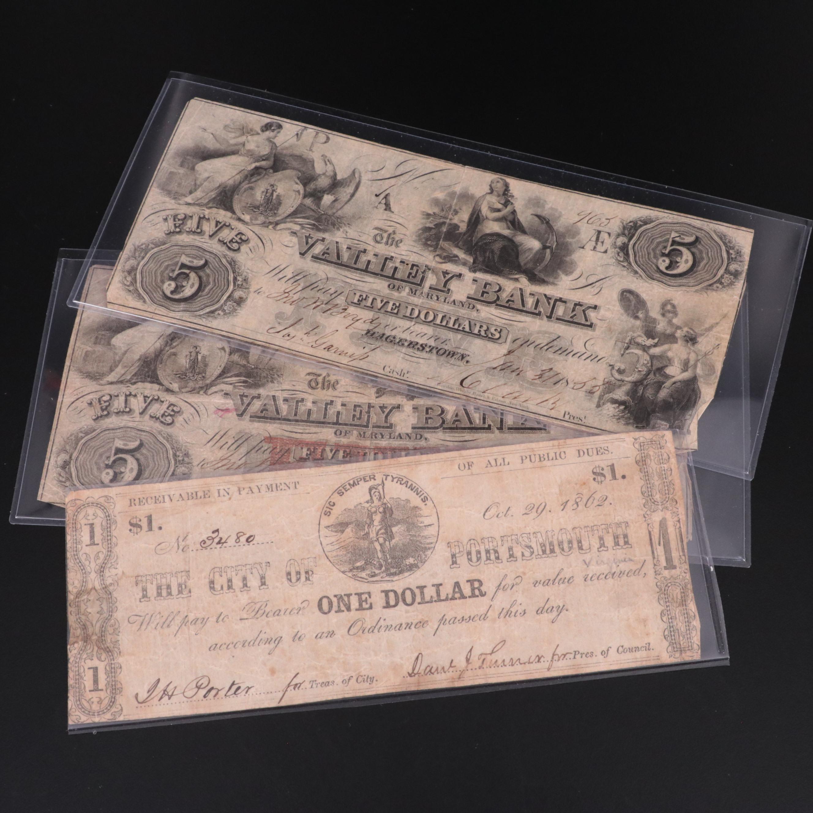 Three Obsolete 19th Century Banknotes