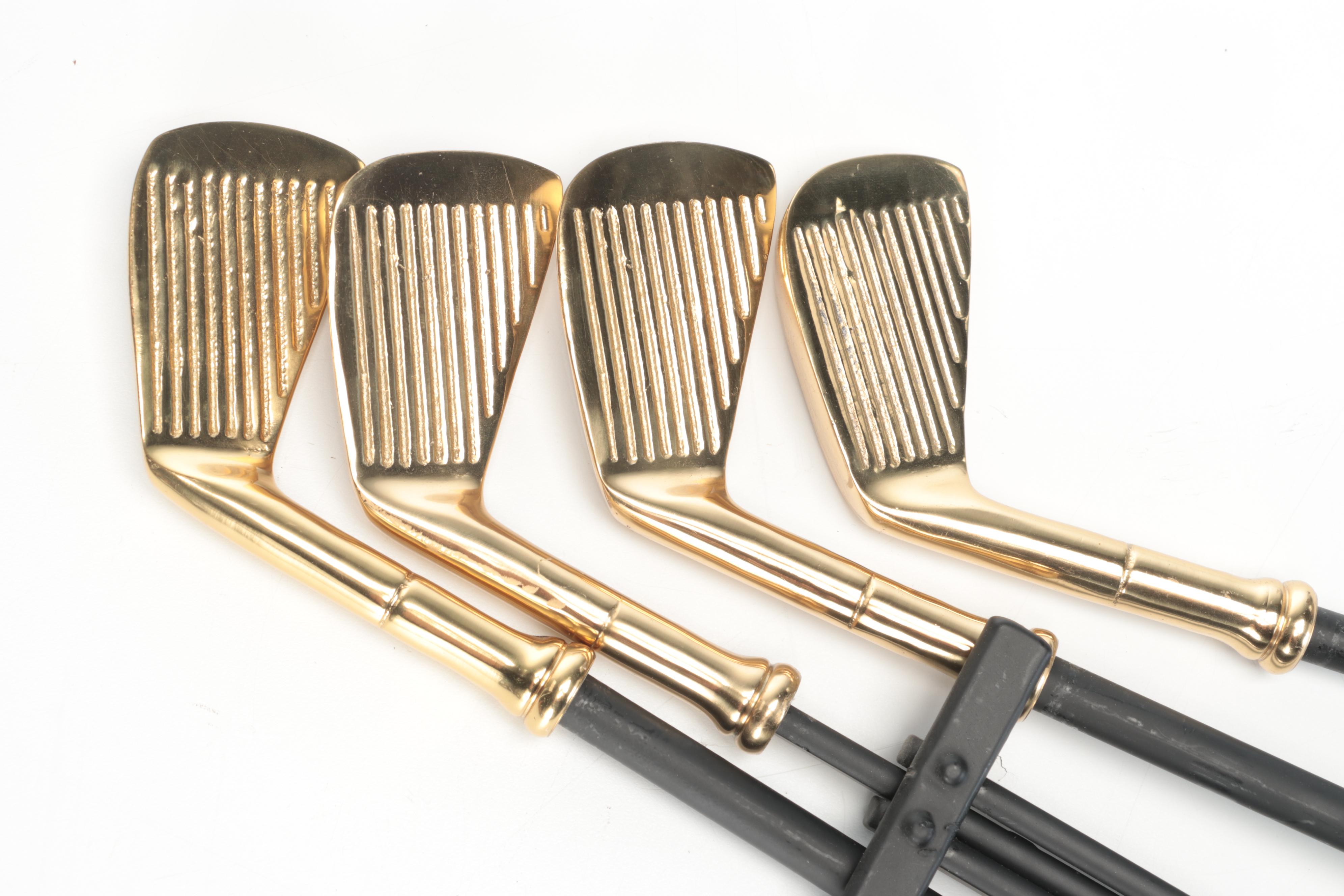 Brass and Cast Iron Golf Themed Fireplace Tool Set