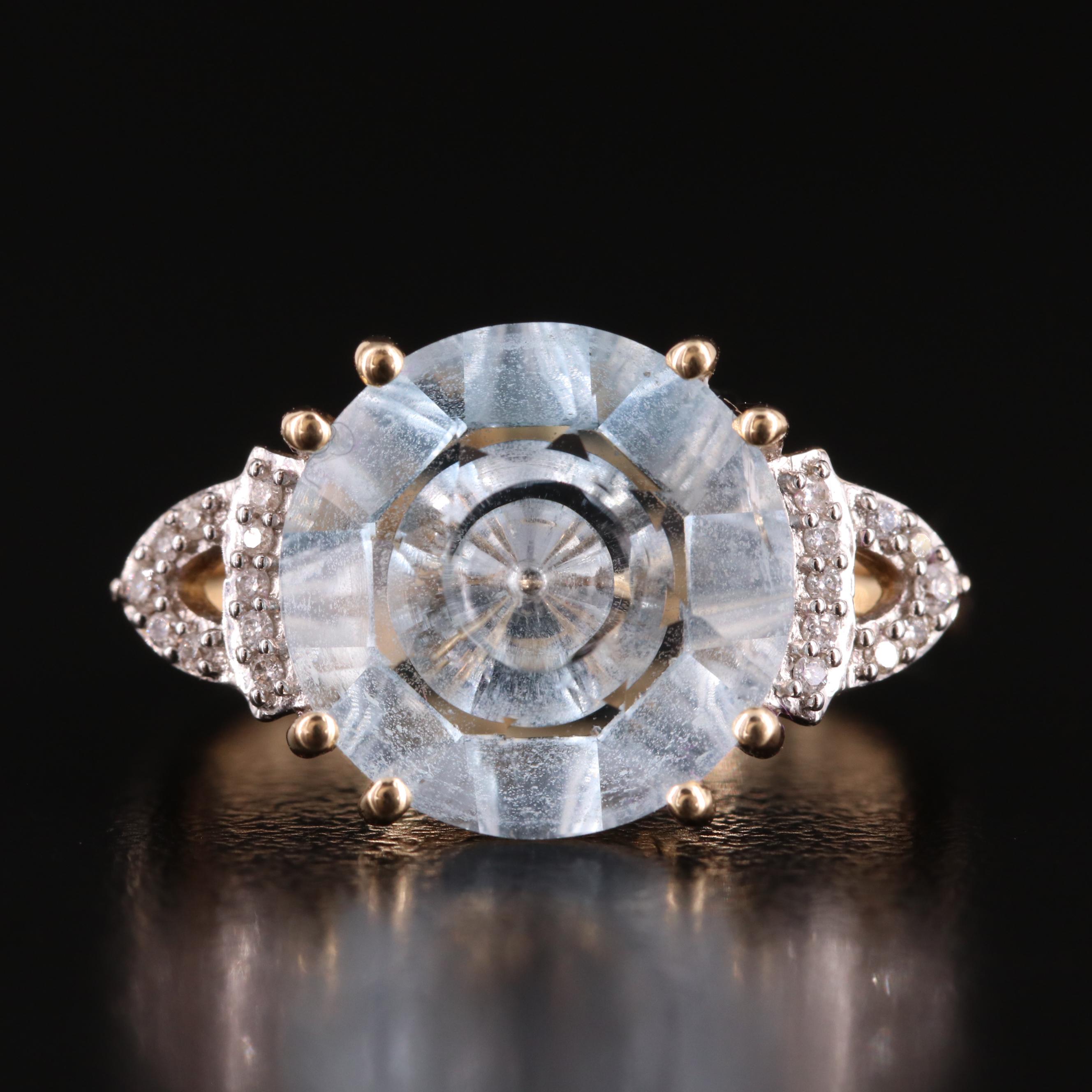 Glenn Lehrer 10K Sky Blue Topaz and Diamond Ring