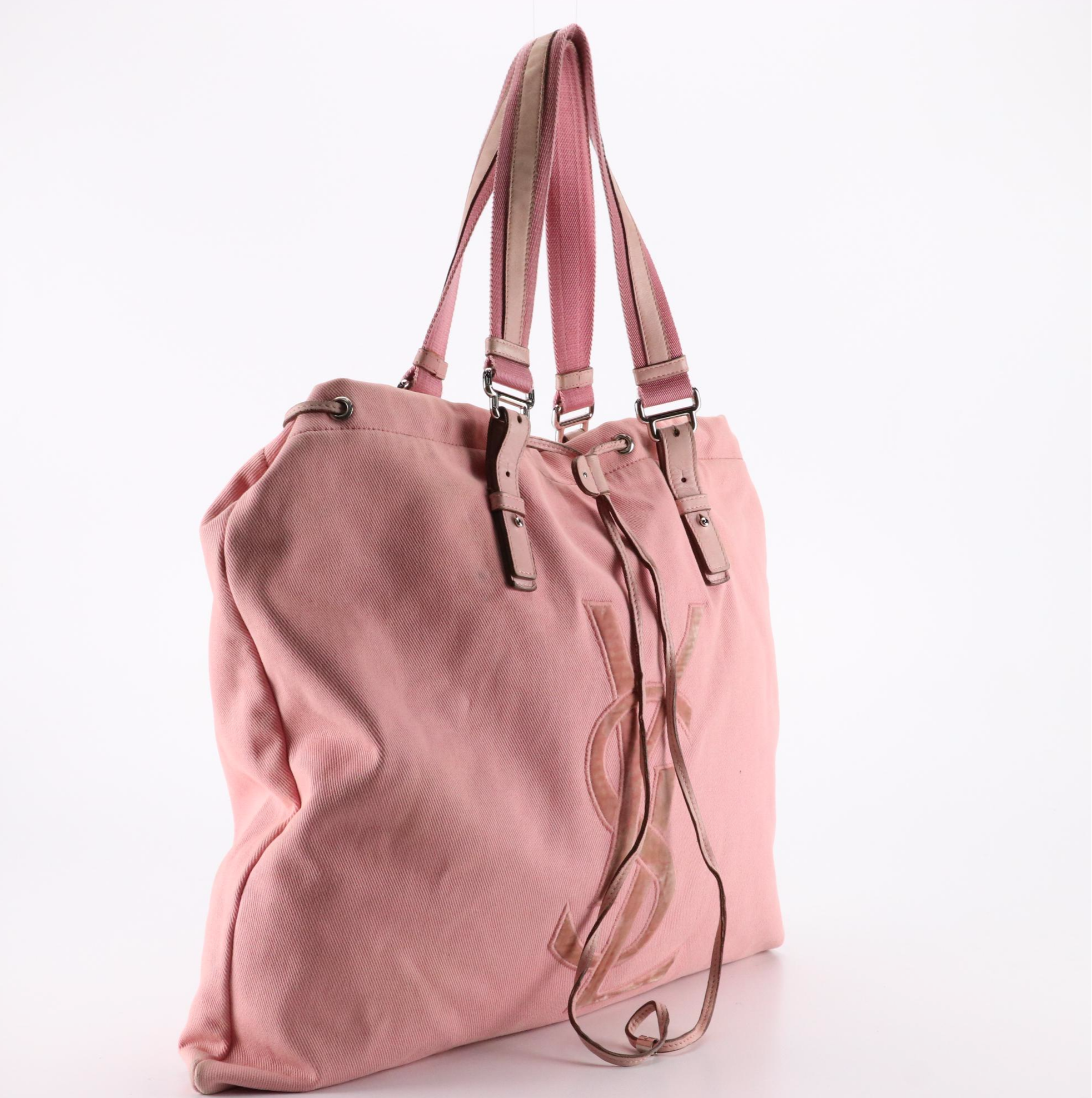 Yves Saint Laurent Tote Bag in Canvas with YSL Monogram Logo and Leather Trim