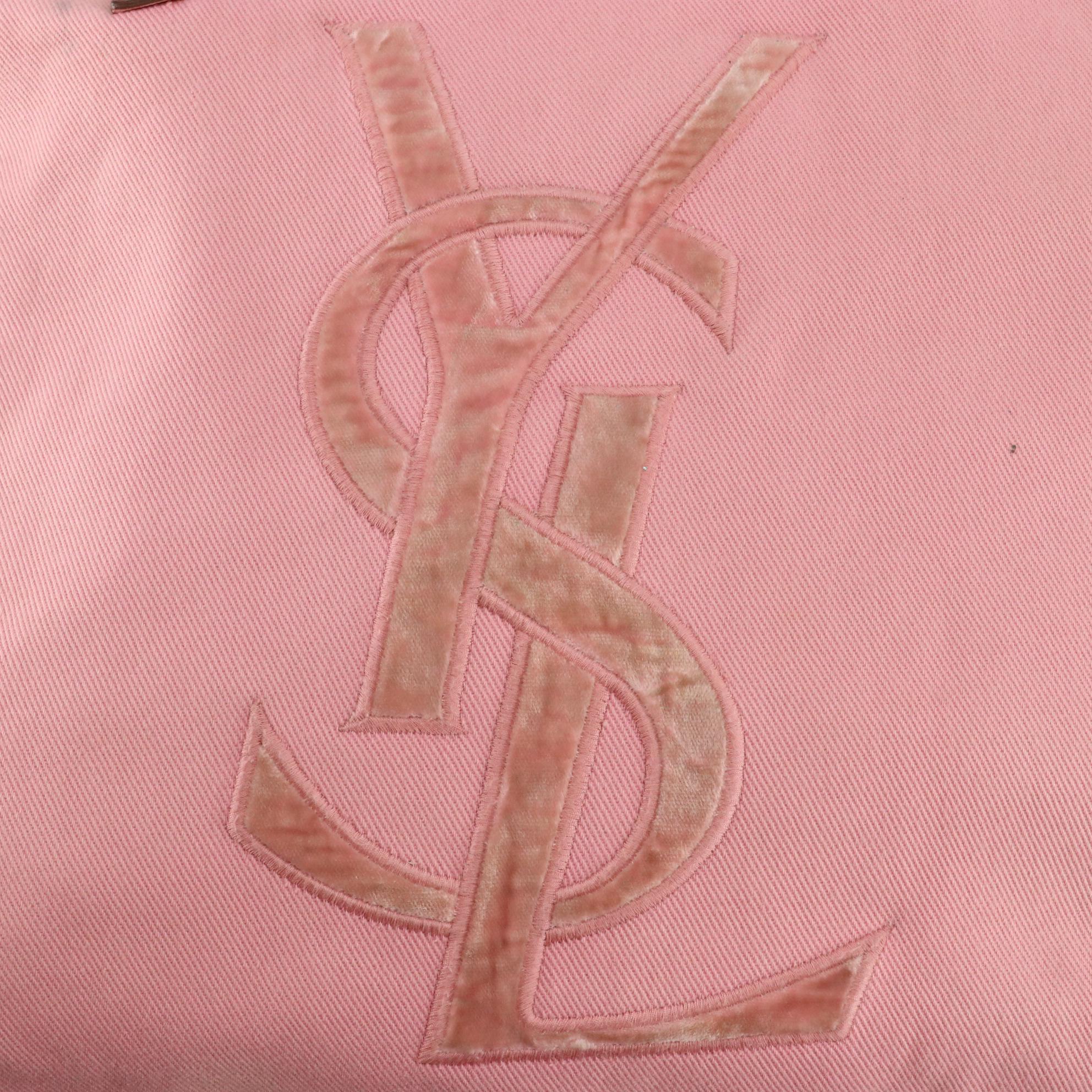 Yves Saint Laurent Tote Bag in Canvas with YSL Monogram Logo and Leather Trim