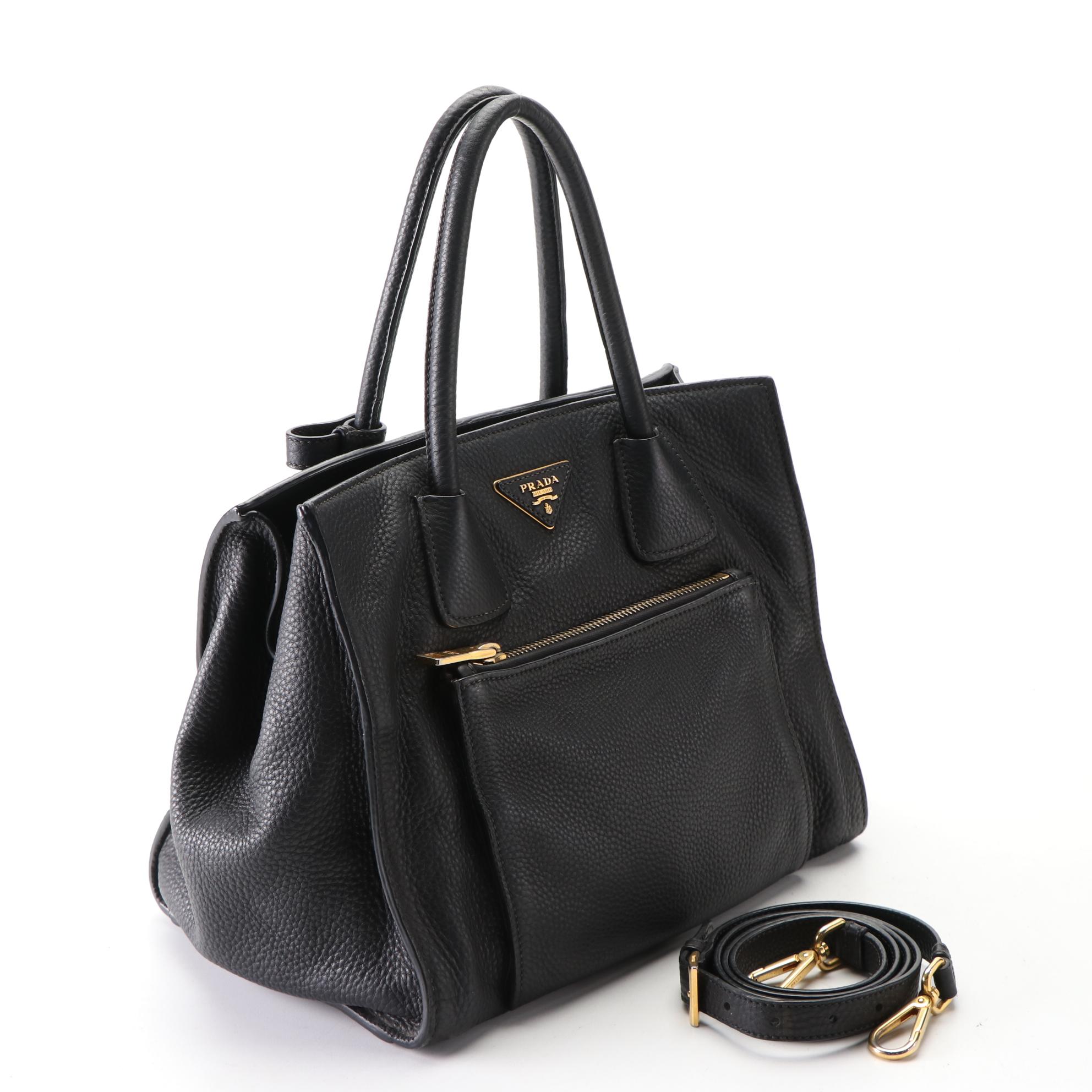 Prada Front Pocket Convertible Tote in Vitello Daino Leather