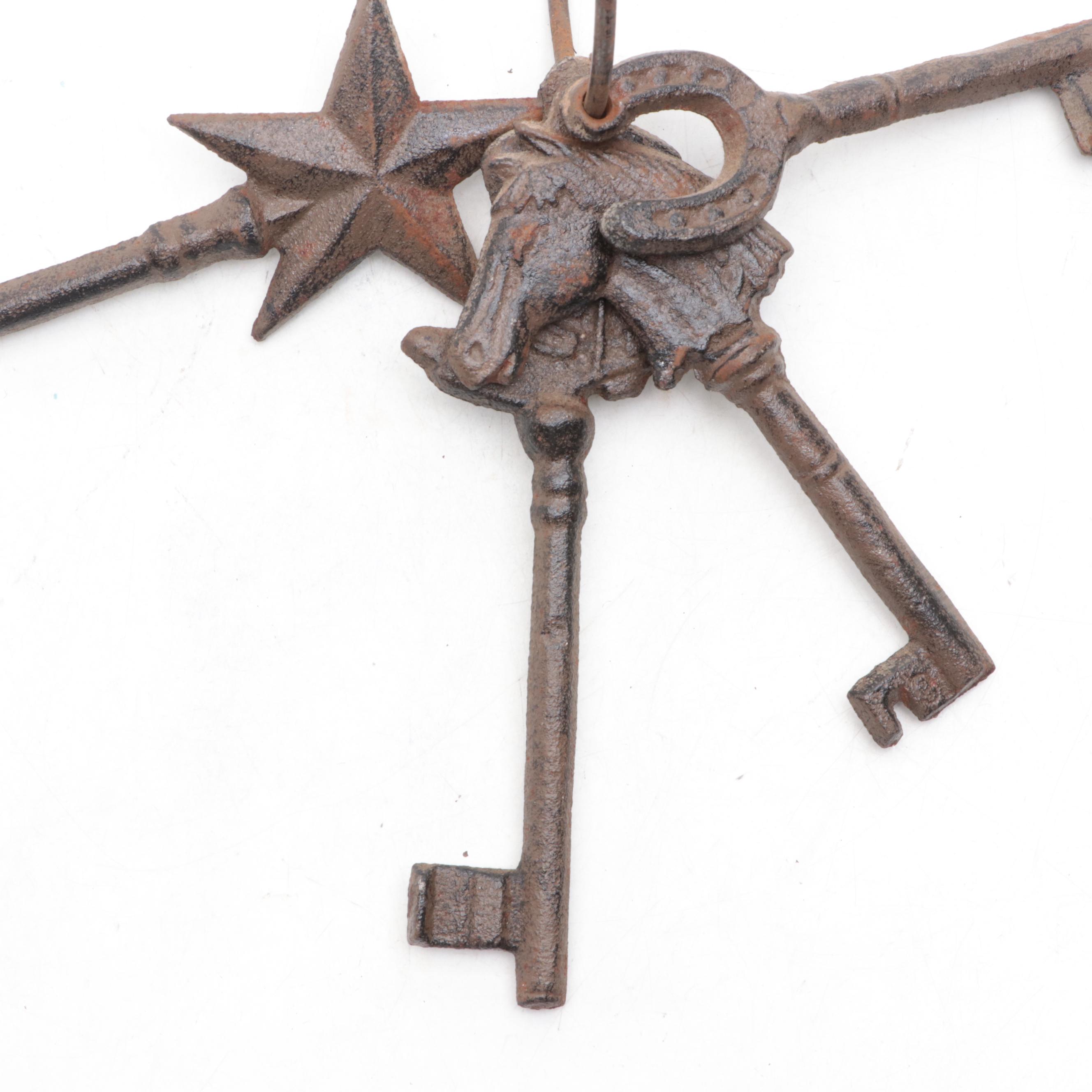 Western Themed Cast Iron Decorative Skeleton Key Ring
