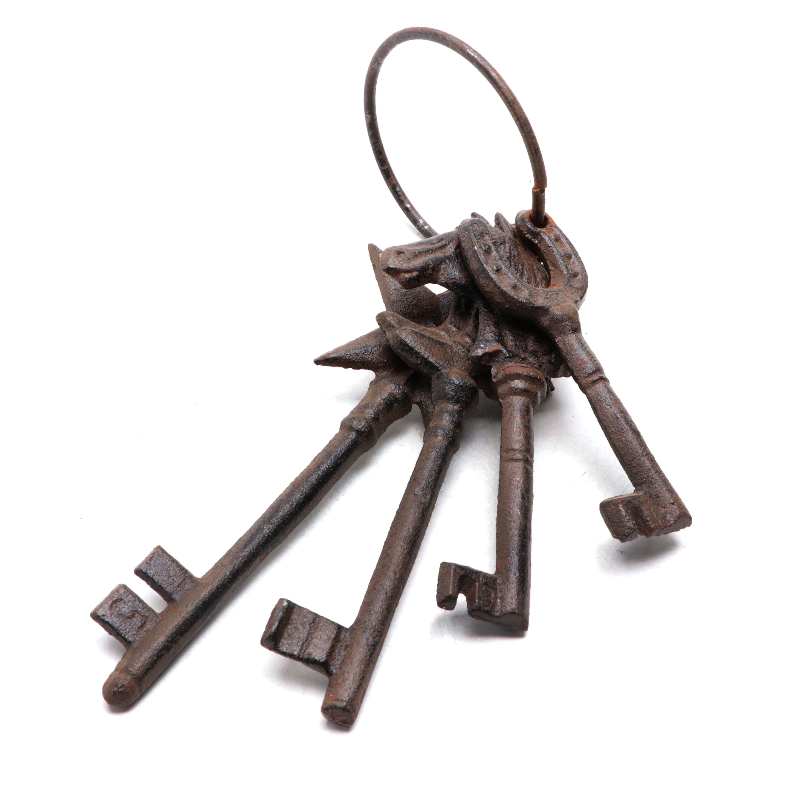 Western Themed Cast Iron Decorative Skeleton Key Ring