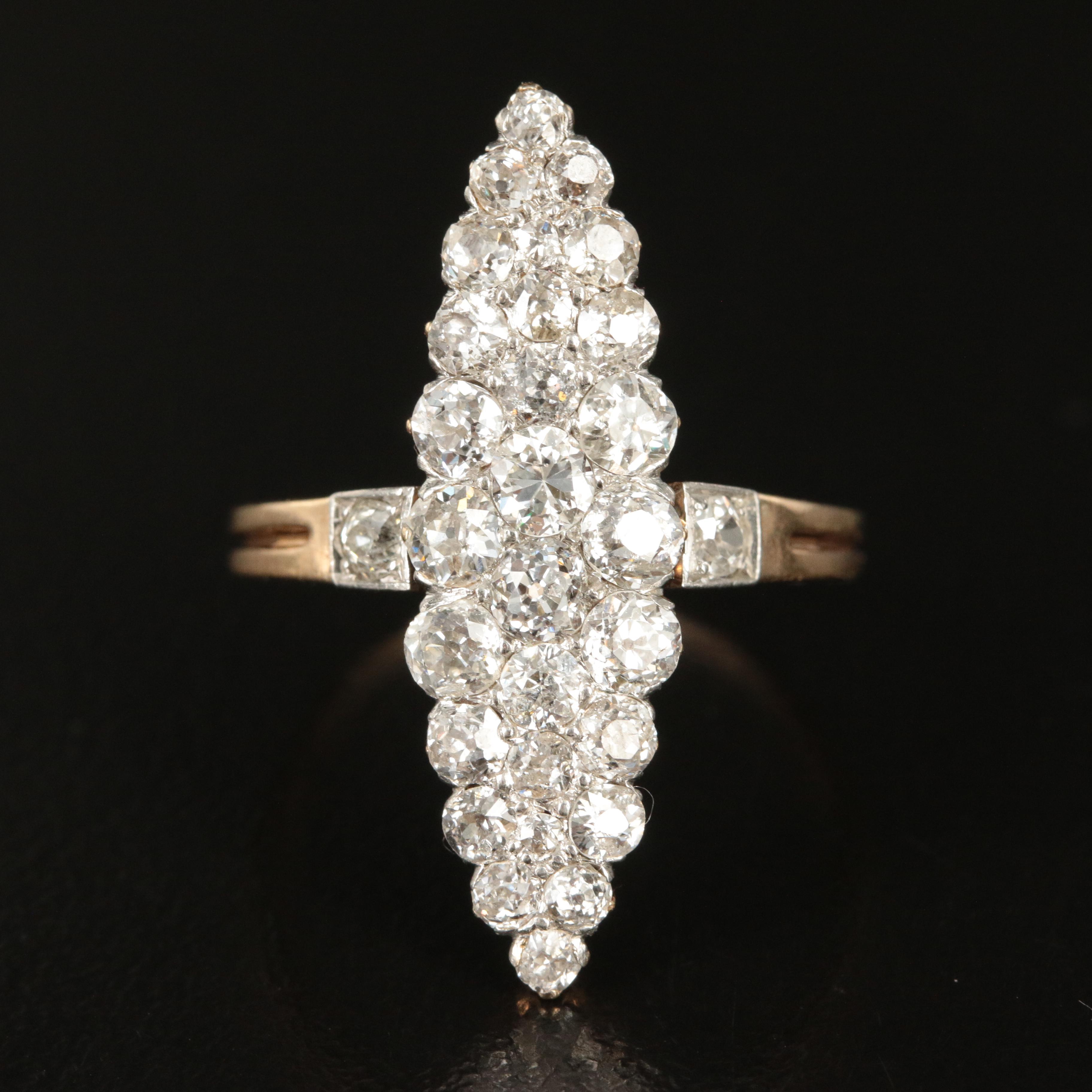 14K 3.00 CTW Diamond Edwardian Navette Ring with Platinum Accents