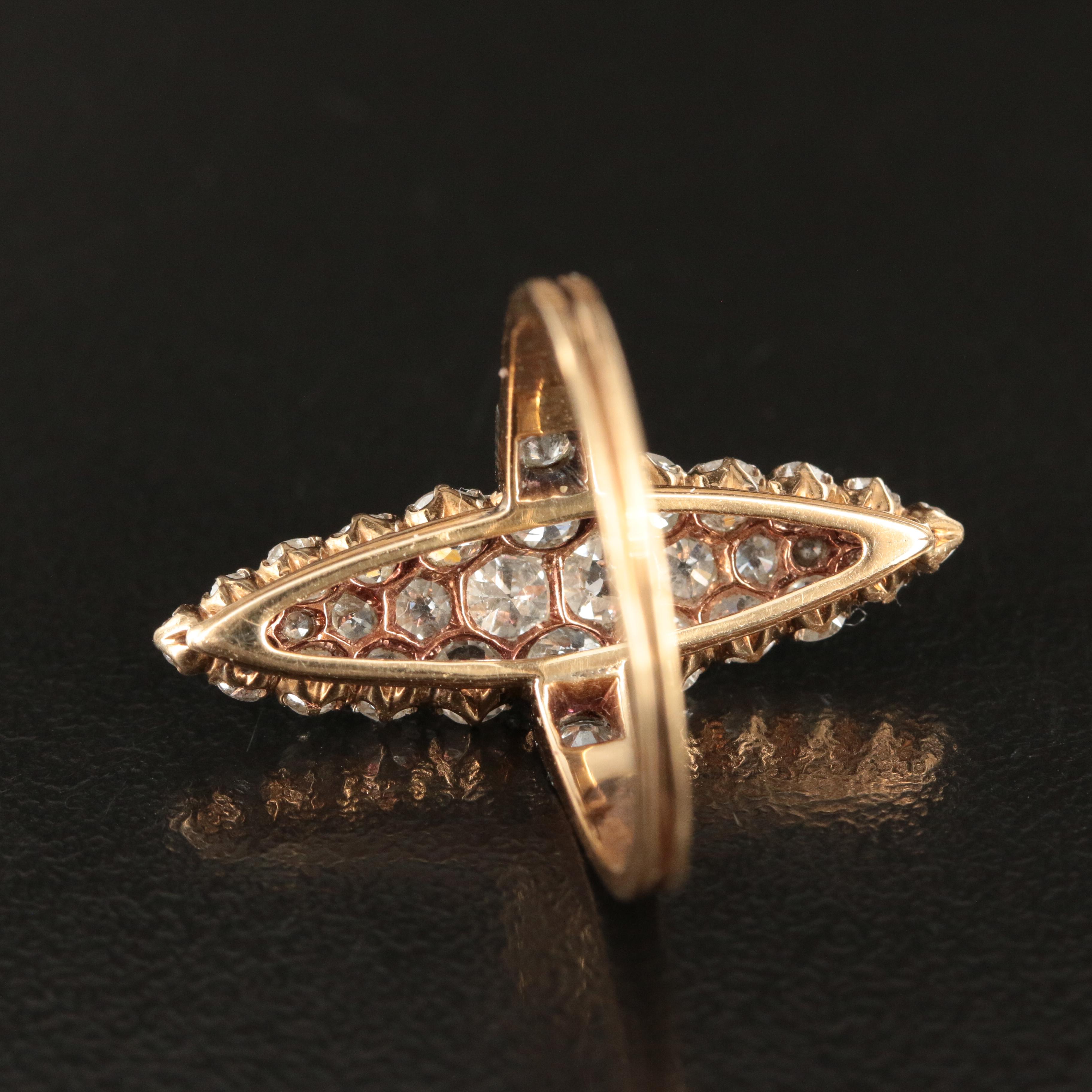 14K 3.00 CTW Diamond Edwardian Navette Ring with Platinum Accents