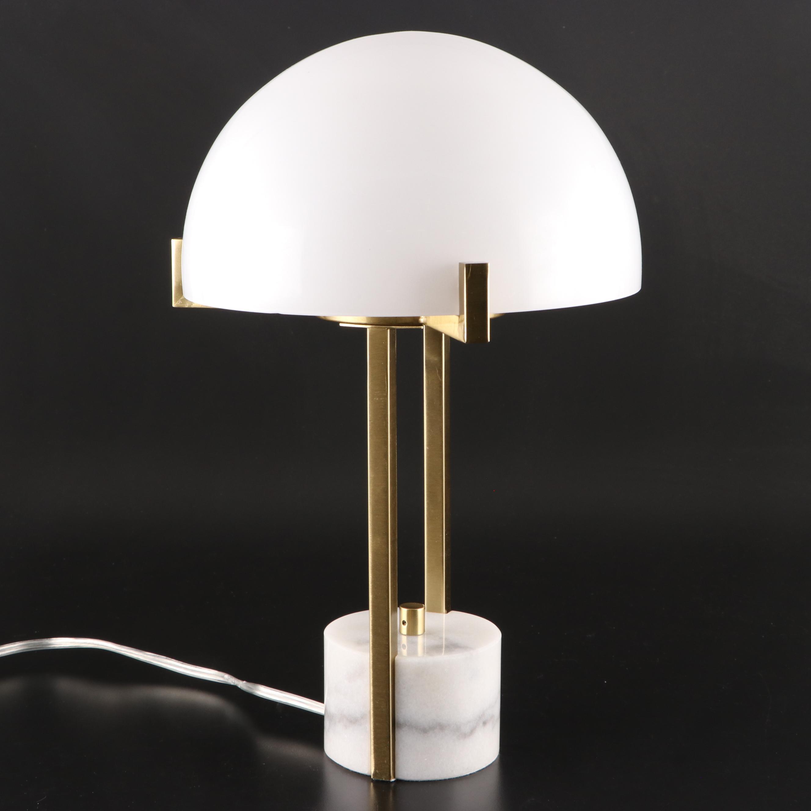 Threshold Studio McGee Designed Milk Glass Mushroom on Brass, Marble Table Lamp