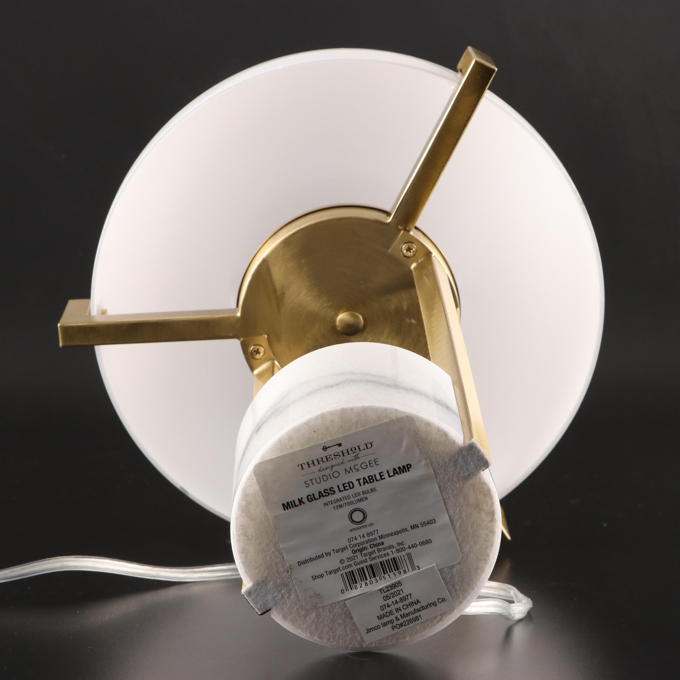 Threshold Studio McGee Designed Milk Glass Mushroom on Brass, Marble Table Lamp