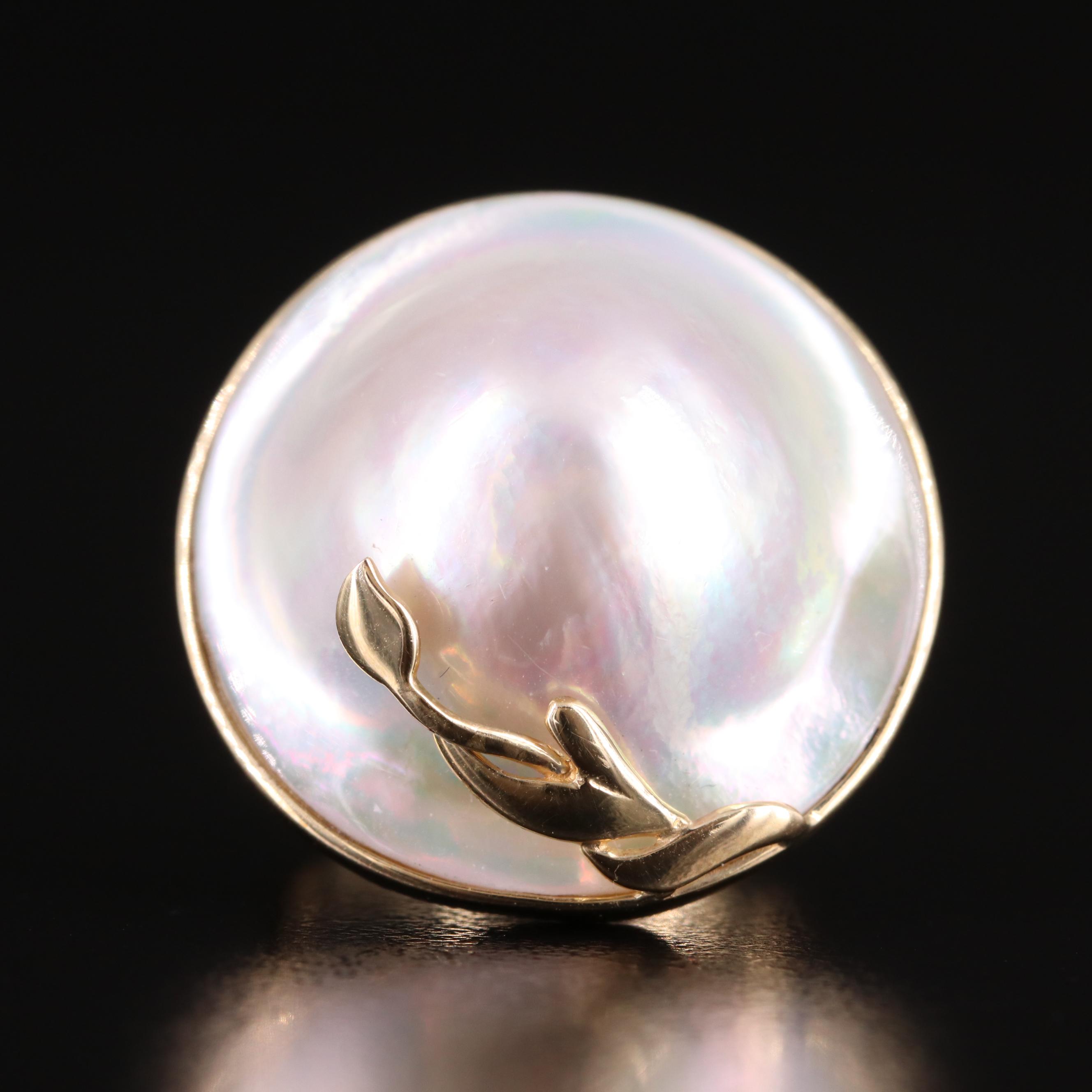14K Mabé Pearl Ring with Leaf Detail