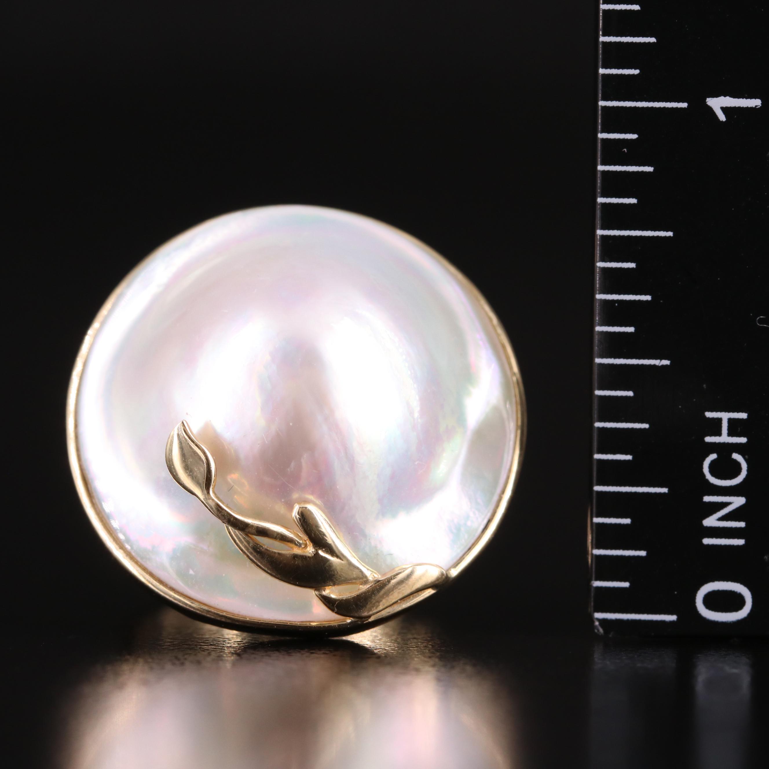 14K Mabé Pearl Ring with Leaf Detail