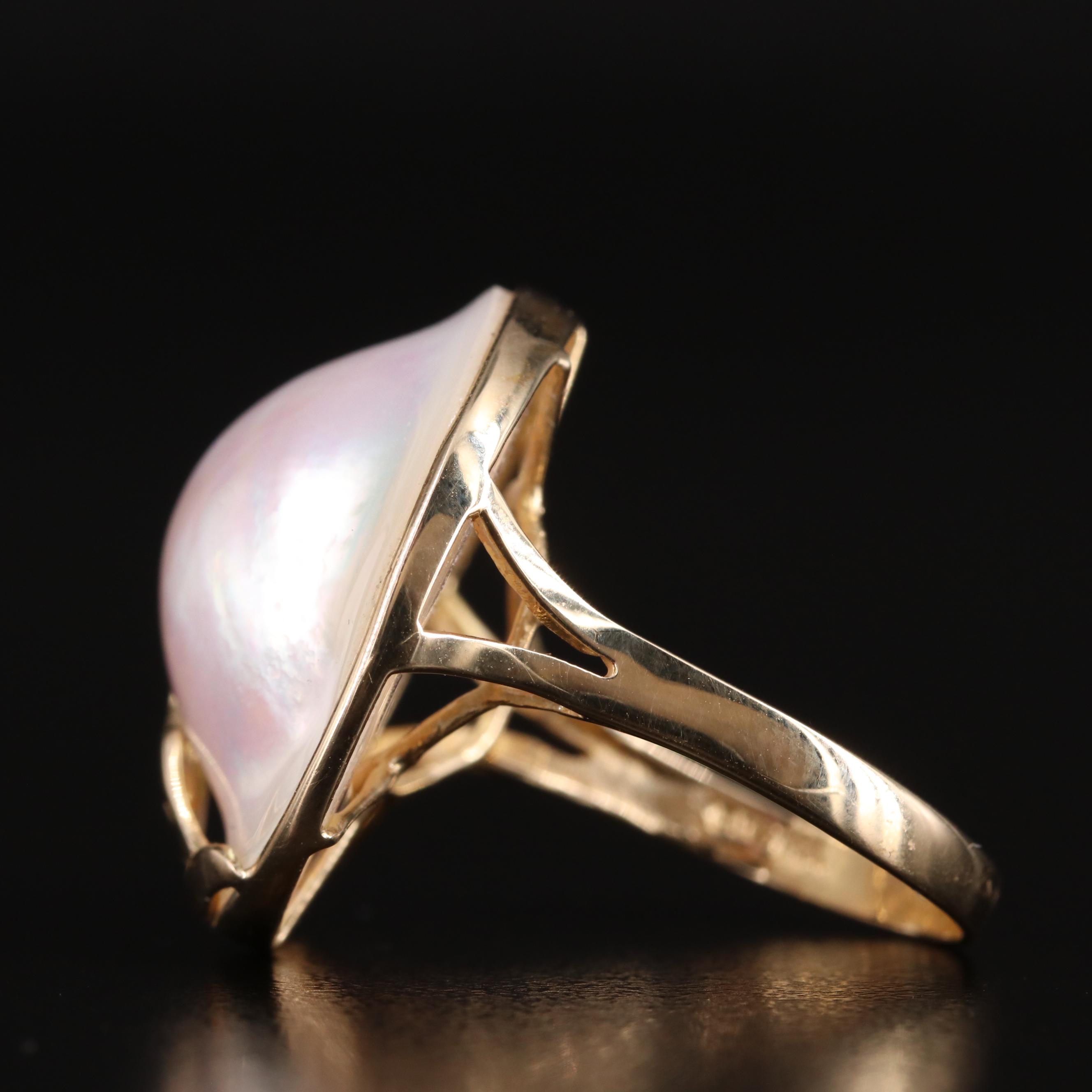 14K Mabé Pearl Ring with Leaf Detail