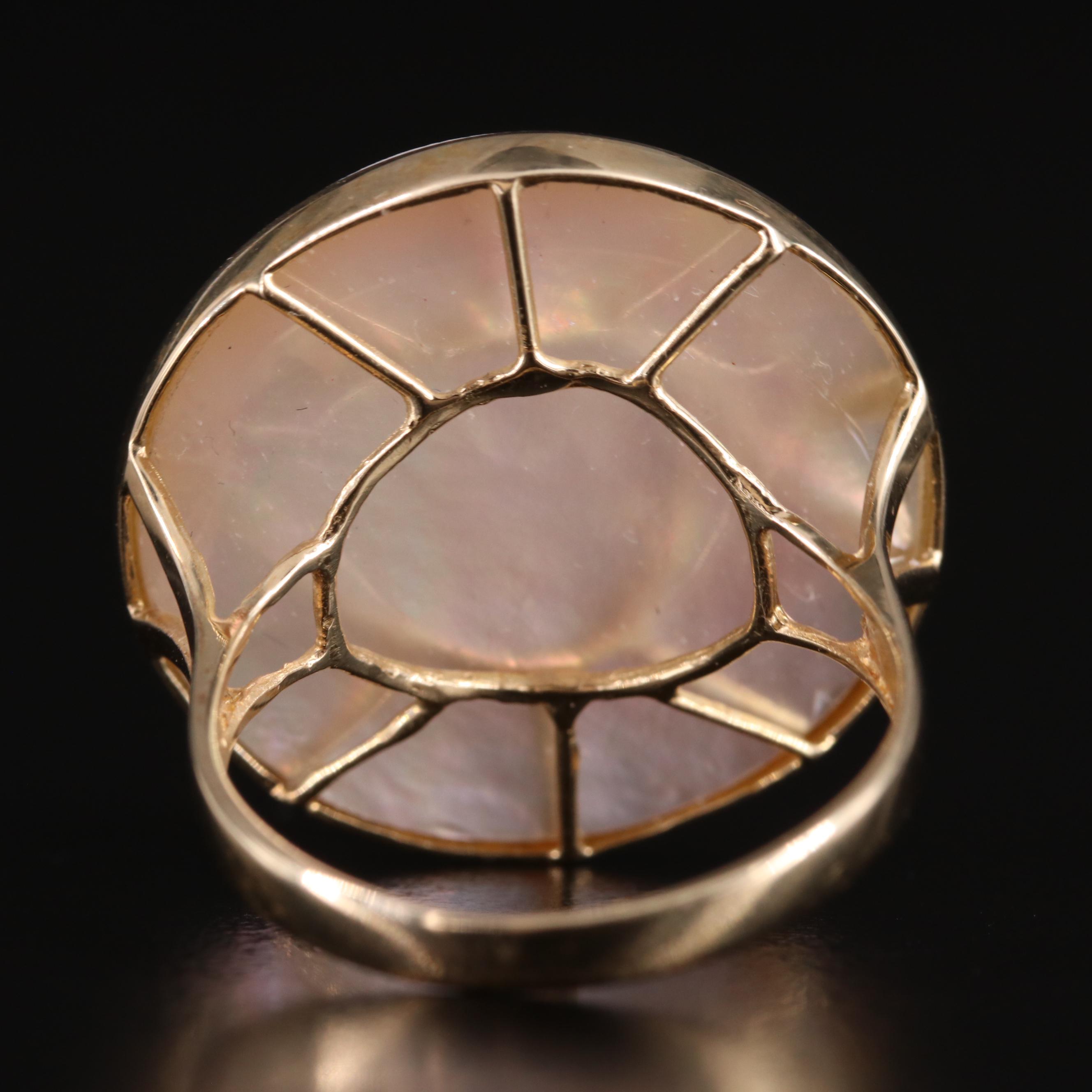14K Mabé Pearl Ring with Leaf Detail