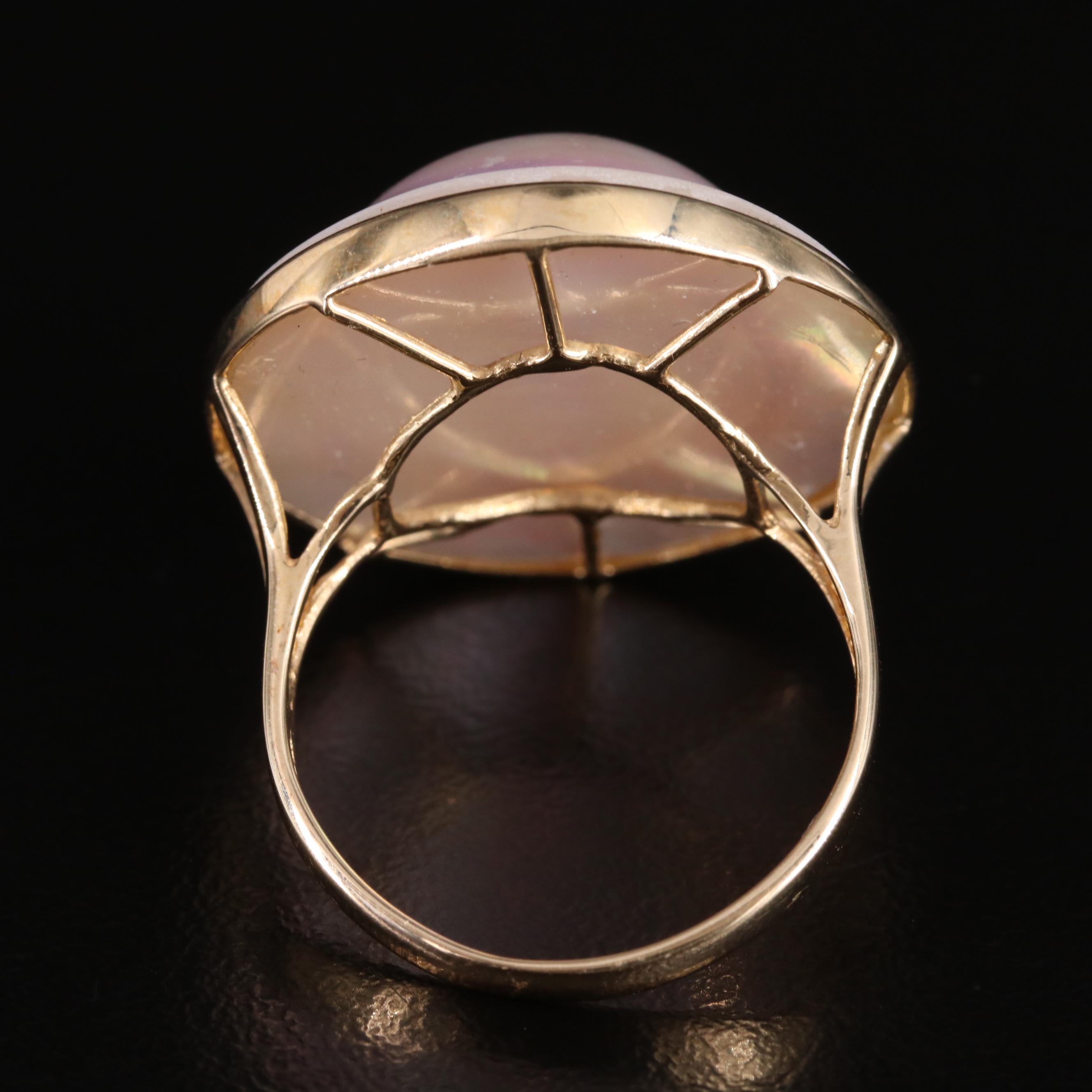 14K Mabé Pearl Ring with Leaf Detail