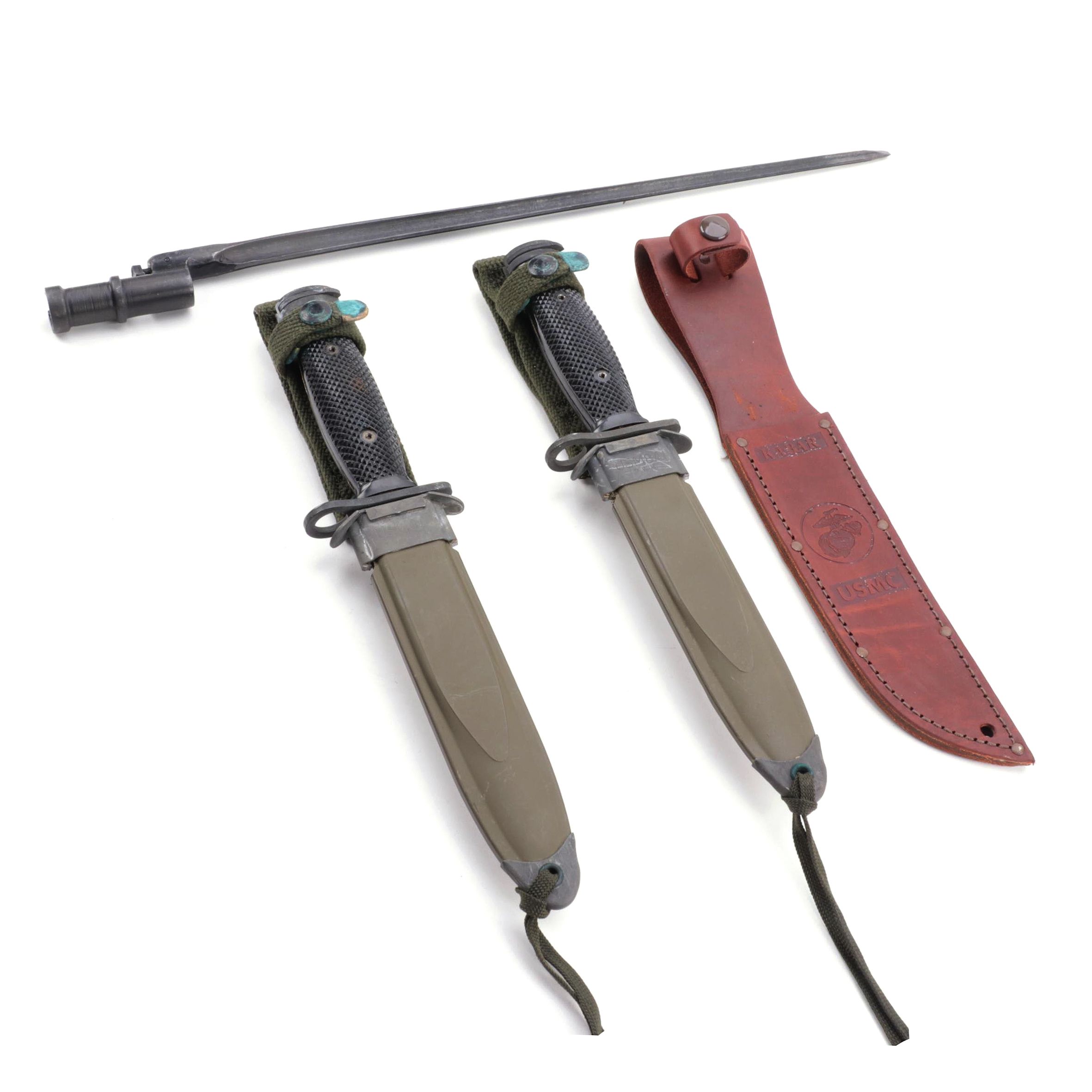 Vietnam Era U.S. M8AI Bayonets with Other Socket Bayonet and Leather Scabbard
