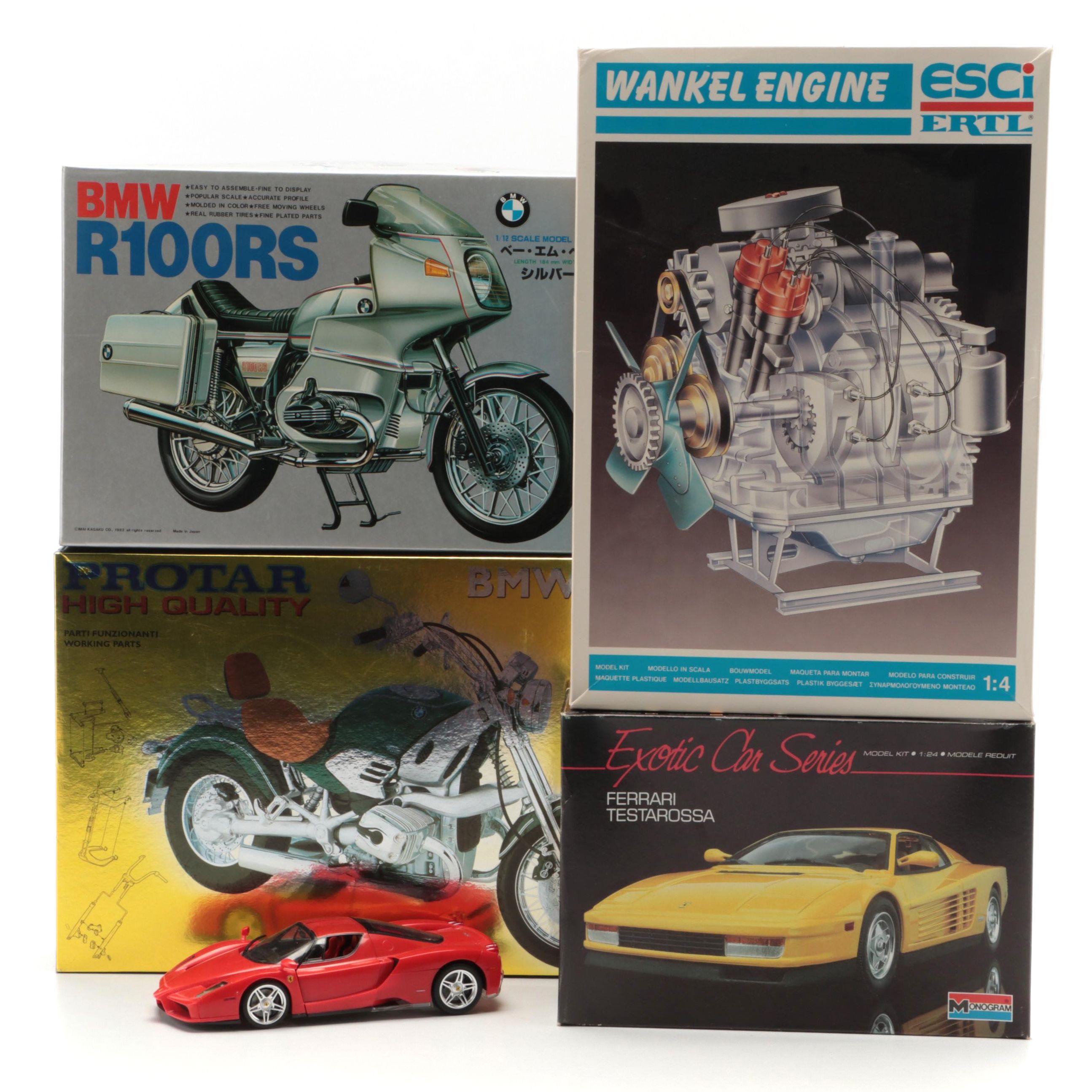 Ertl Wankel Engine Model Kit with BMW Motorcycles and Ferrari Testarossa Kits