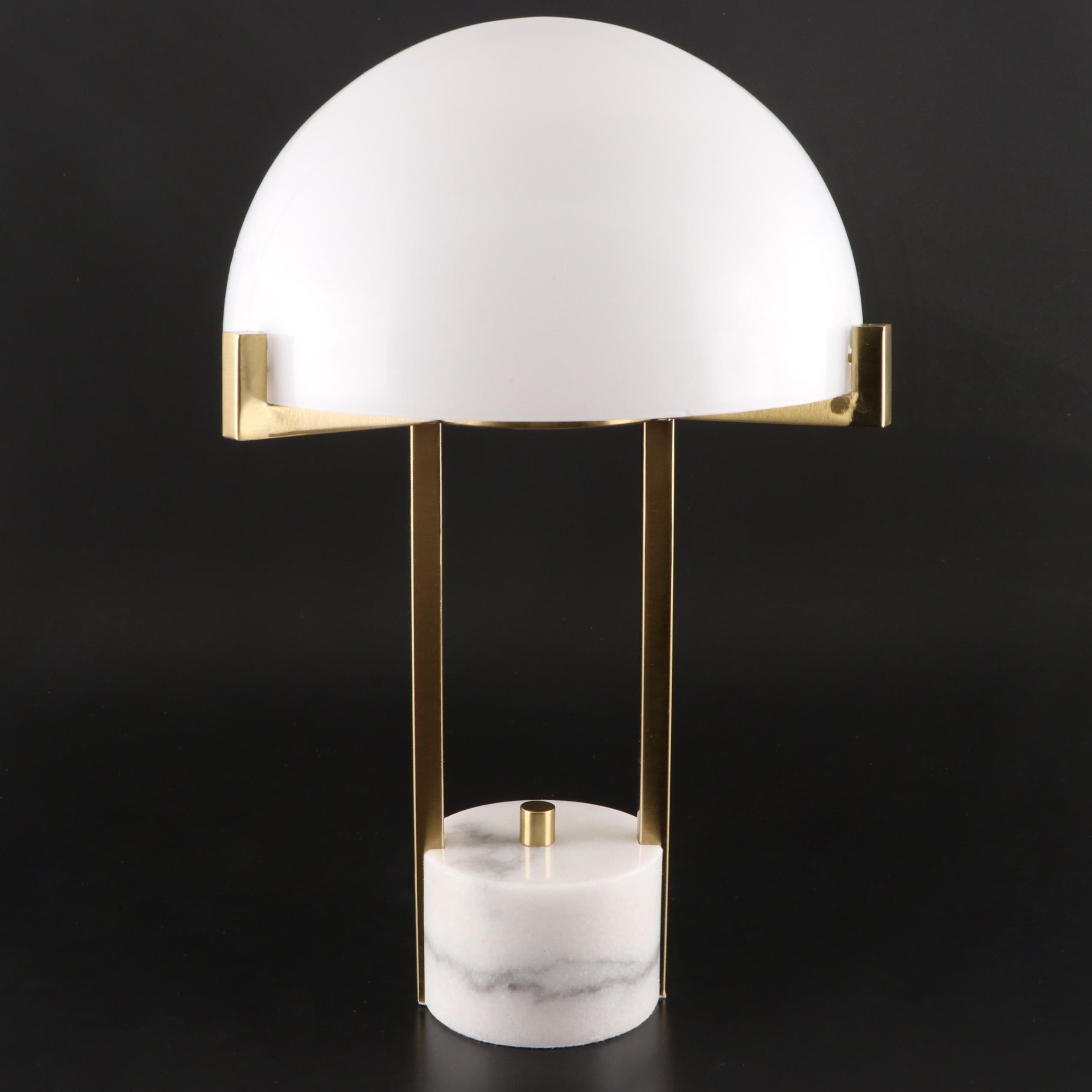 Threshold Studio McGee Designed Milk Glass Mushroom on Brass, Marble Table Lamp