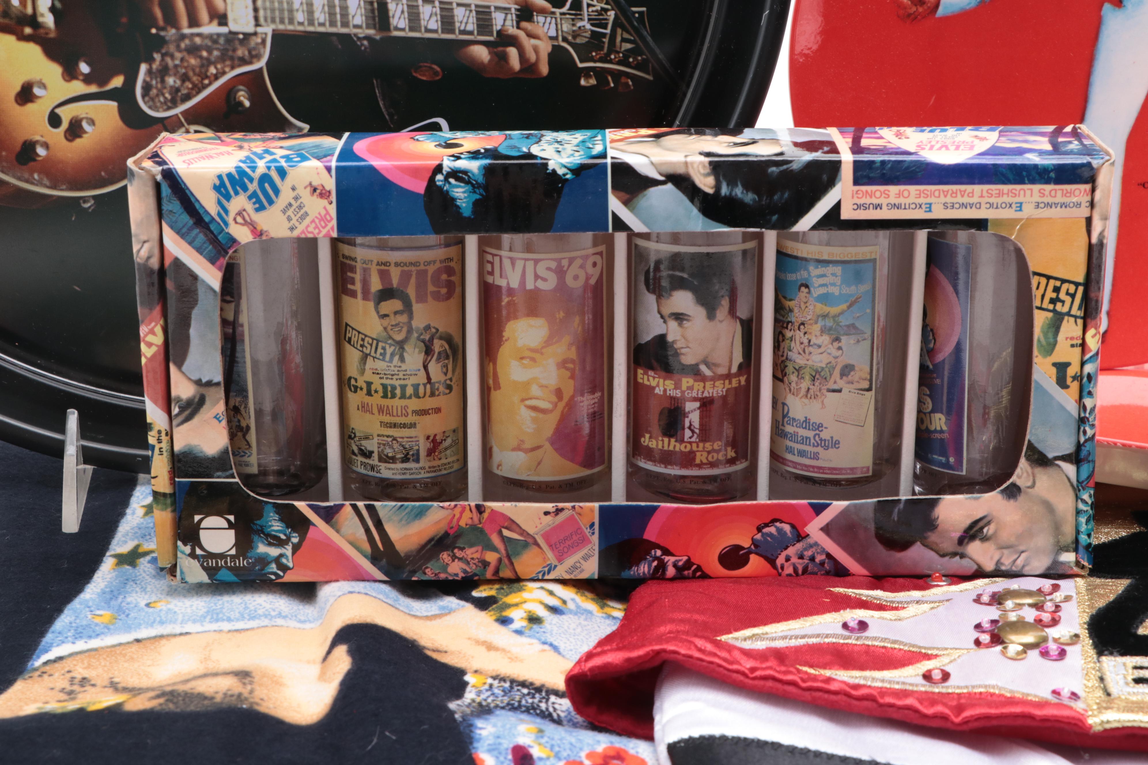 Elvis Presley Themed Trays, Plates, Tablecloth, Shot Glasses and More
