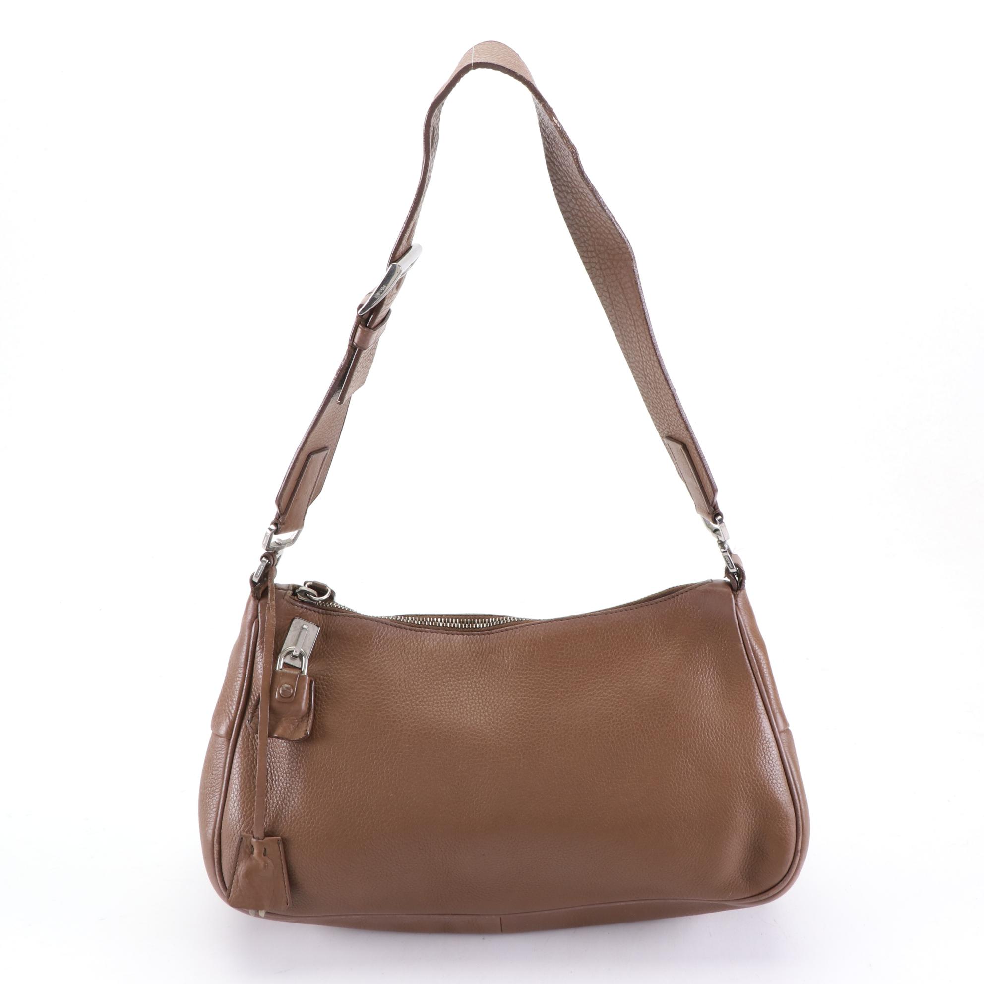 Prada Shoulder Bag in Brown Grained Leather