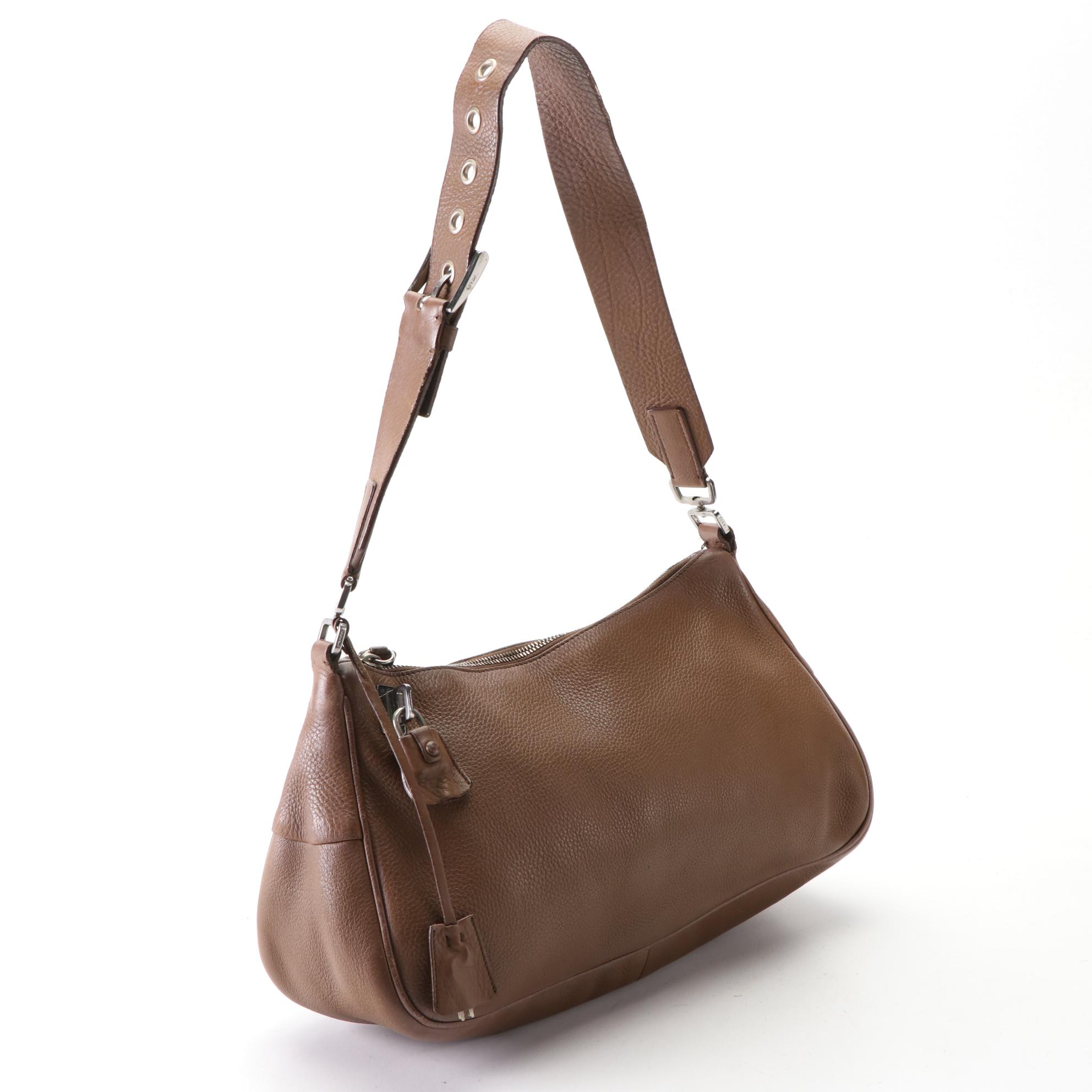 Prada Shoulder Bag in Brown Grained Leather