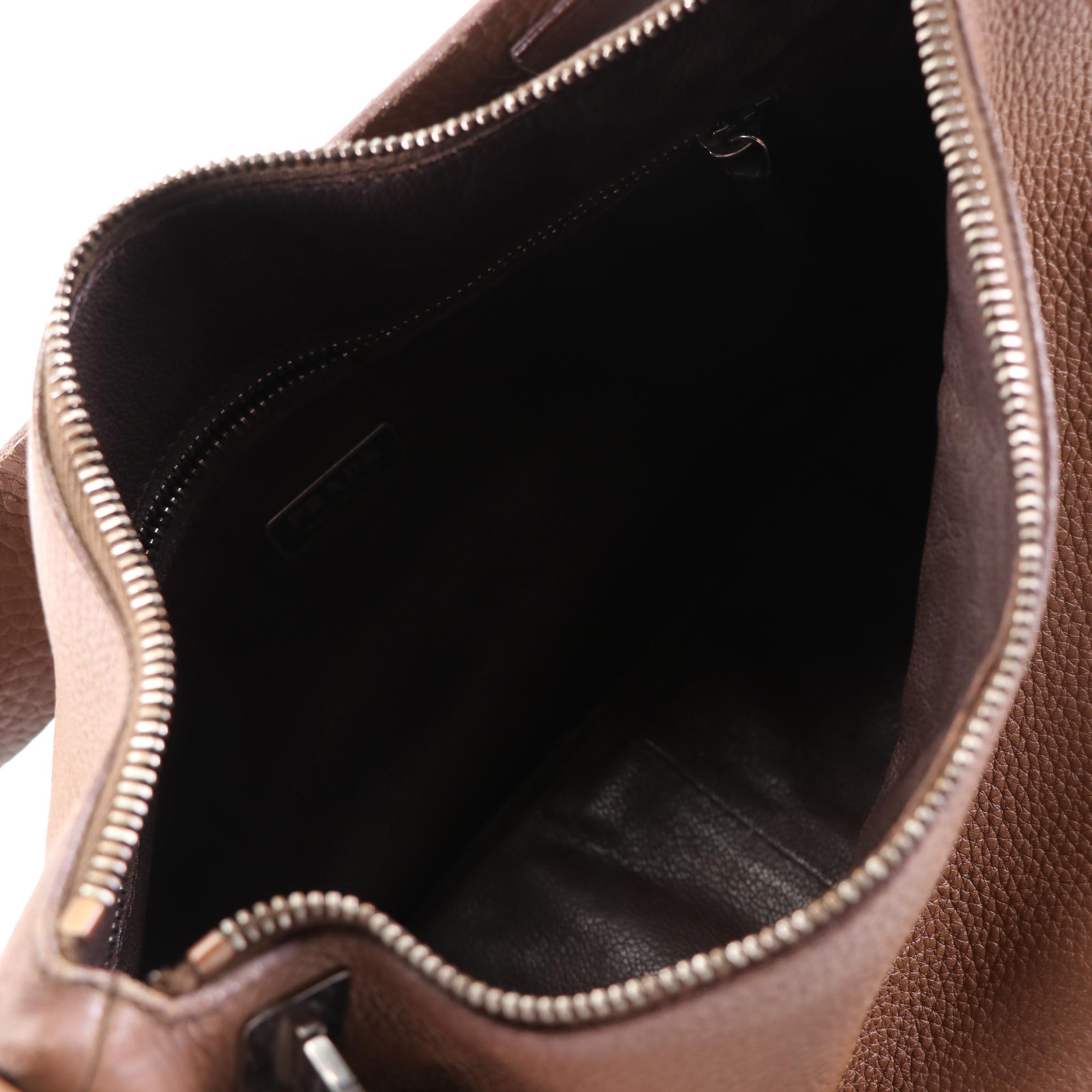 Prada Shoulder Bag in Brown Grained Leather
