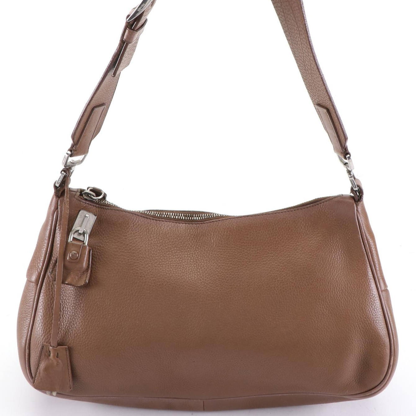 Prada Shoulder Bag in Brown Grained Leather