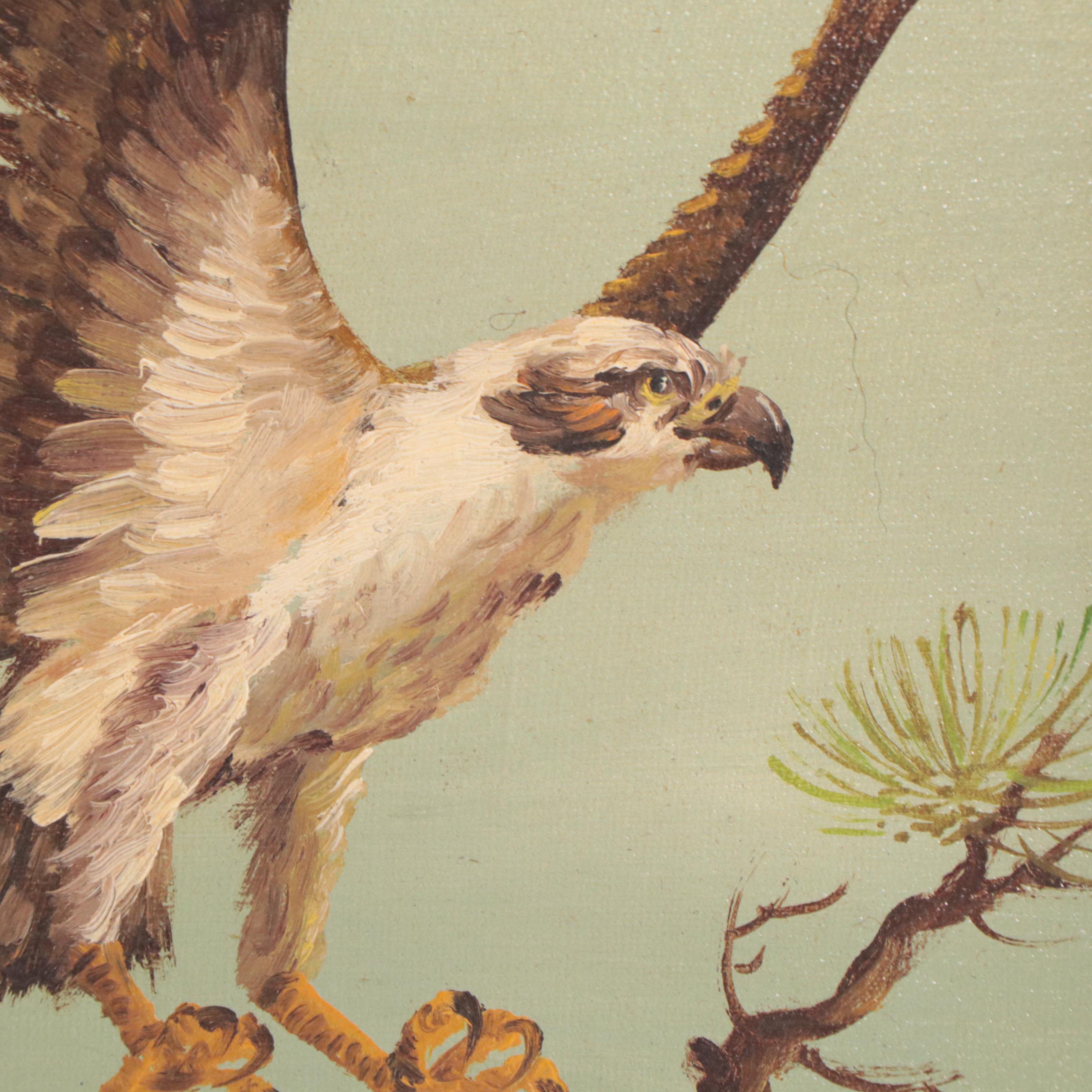 H. King Oil Painting of Bird Landing on Branch