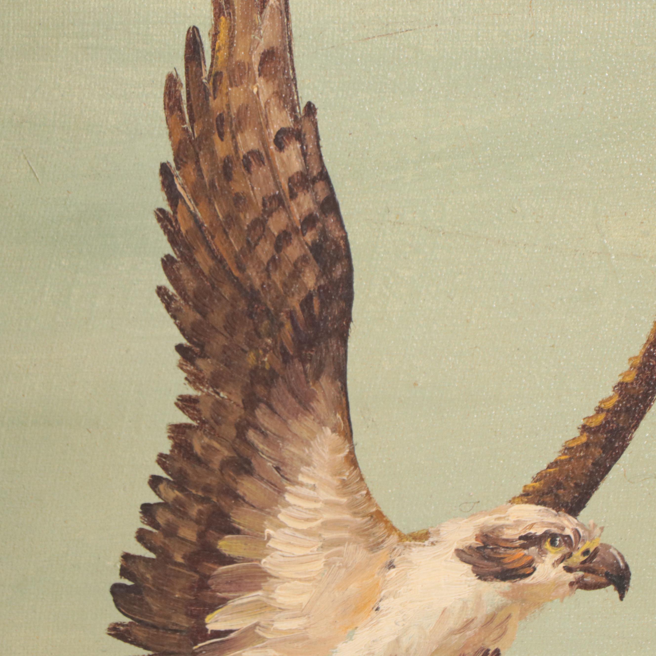 H. King Oil Painting of Bird Landing on Branch