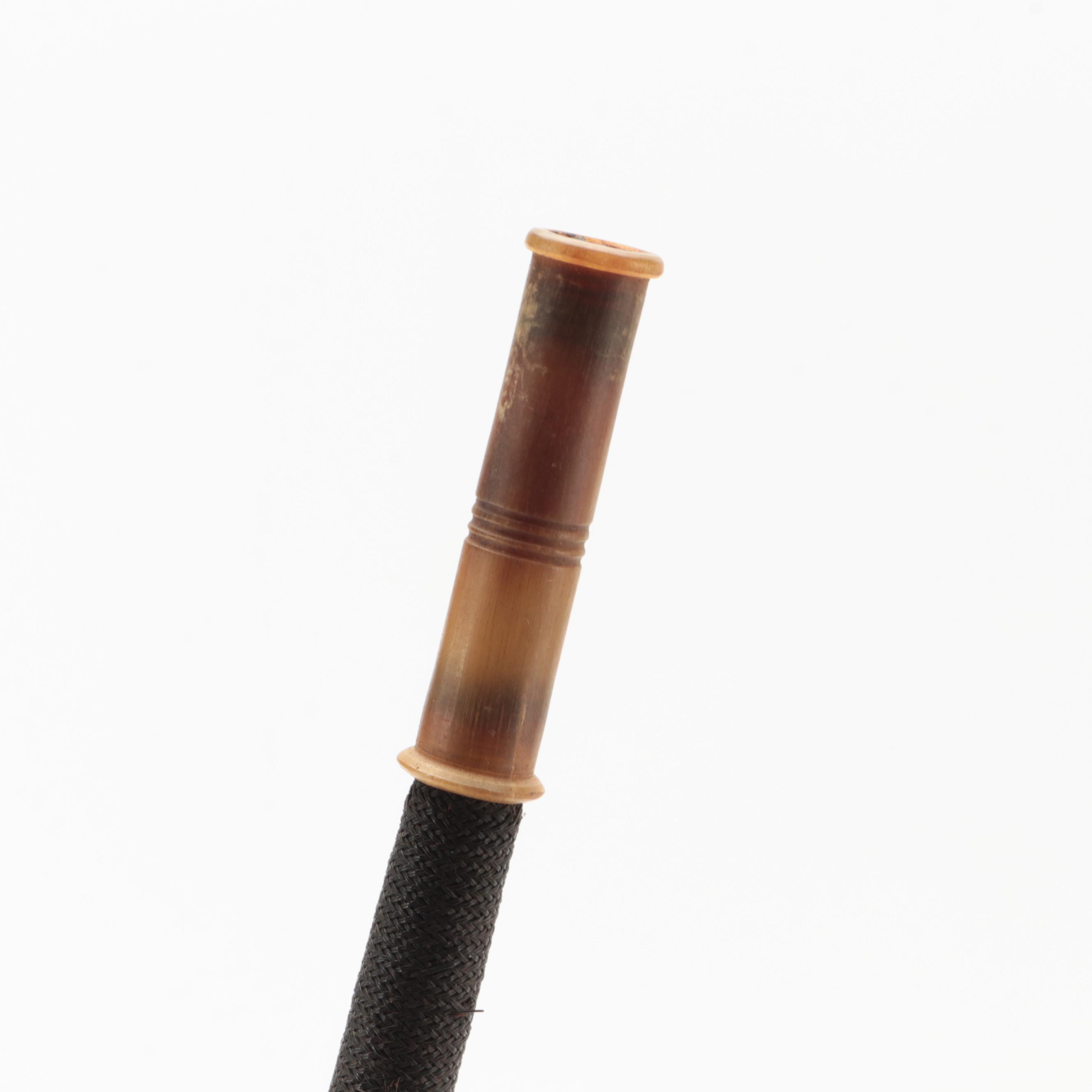 German Smoking Pipe with Porcelain Portrait Bowl and Horn Stem