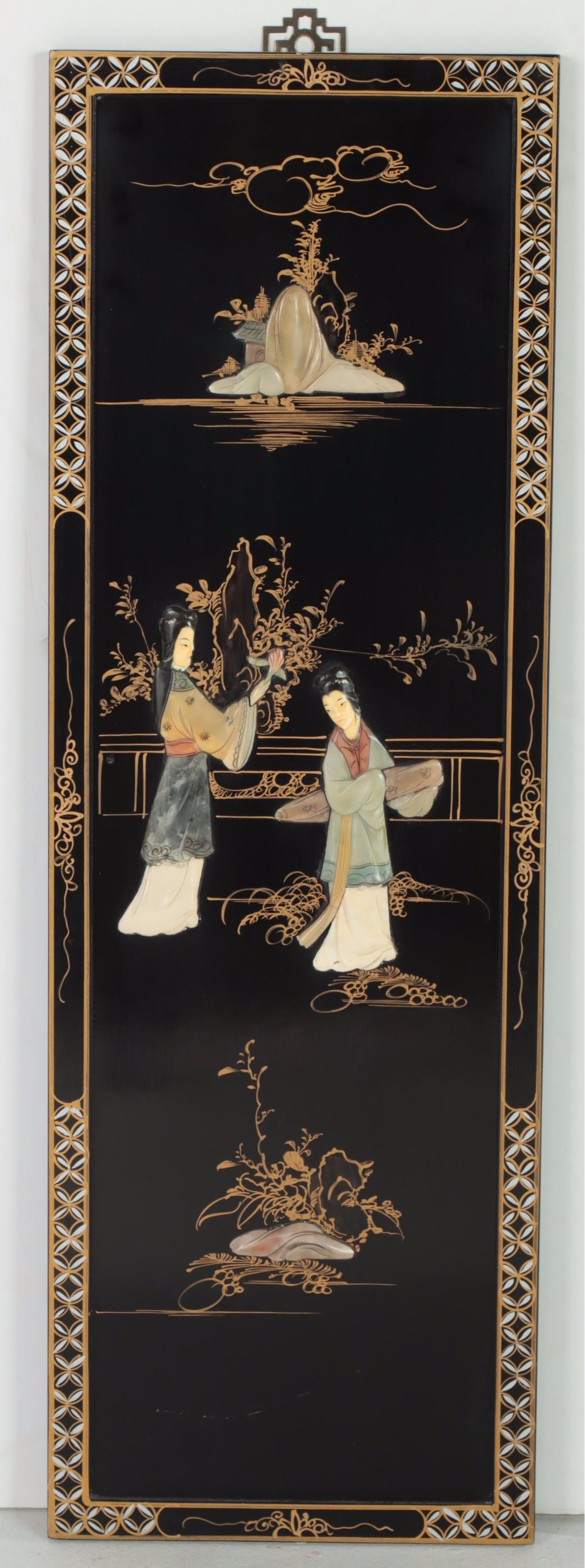 Hong-Kong Bas-Relief Carved and Painted Wall Panel Set