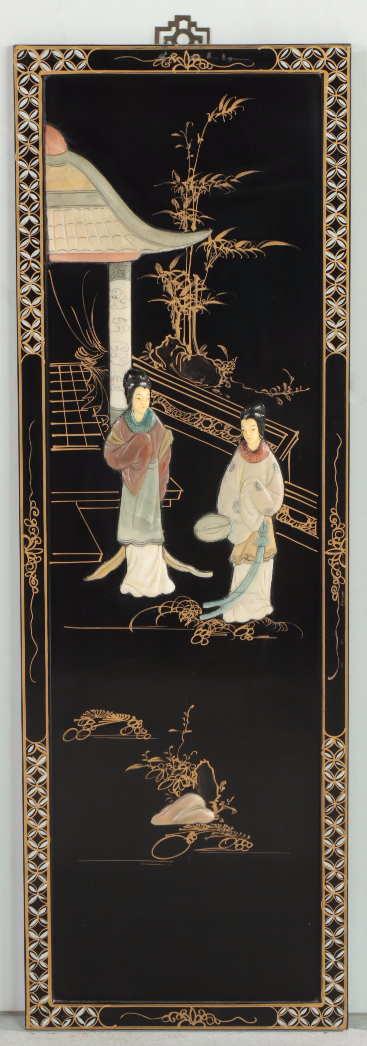 Hong-Kong Bas-Relief Carved and Painted Wall Panel Set