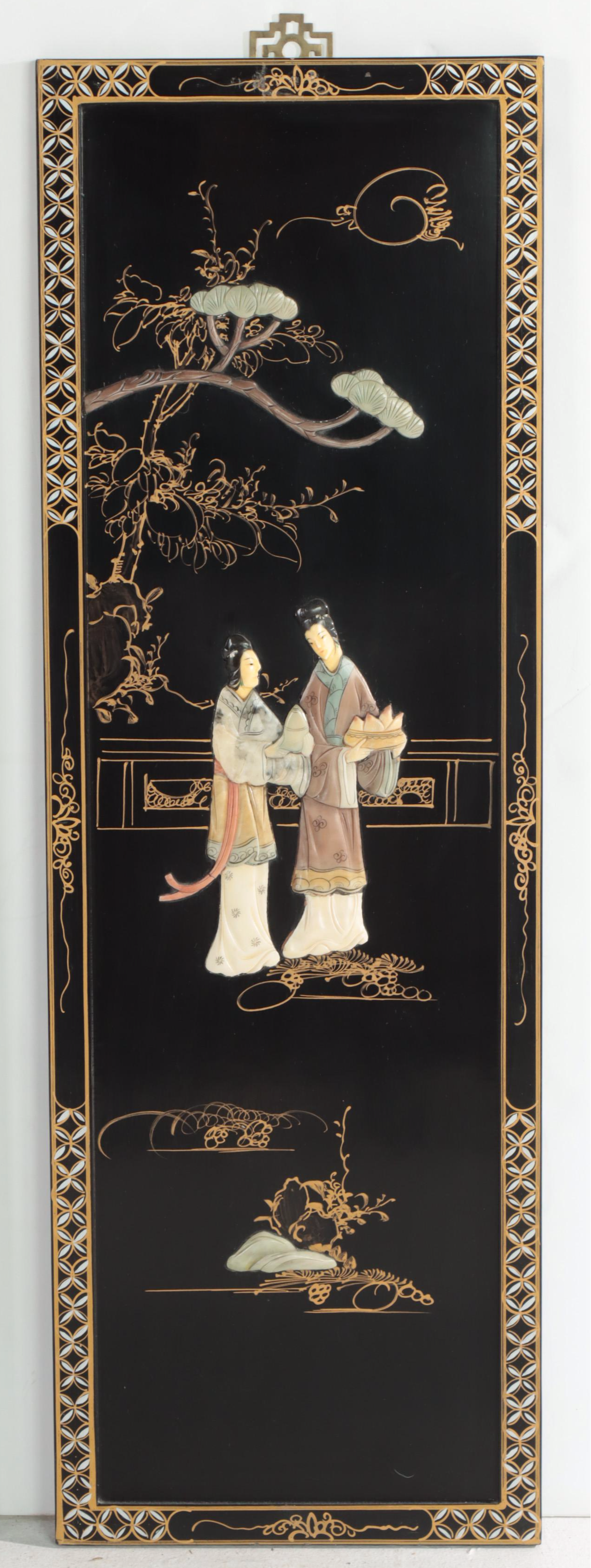 Hong-Kong Bas-Relief Carved and Painted Wall Panel Set