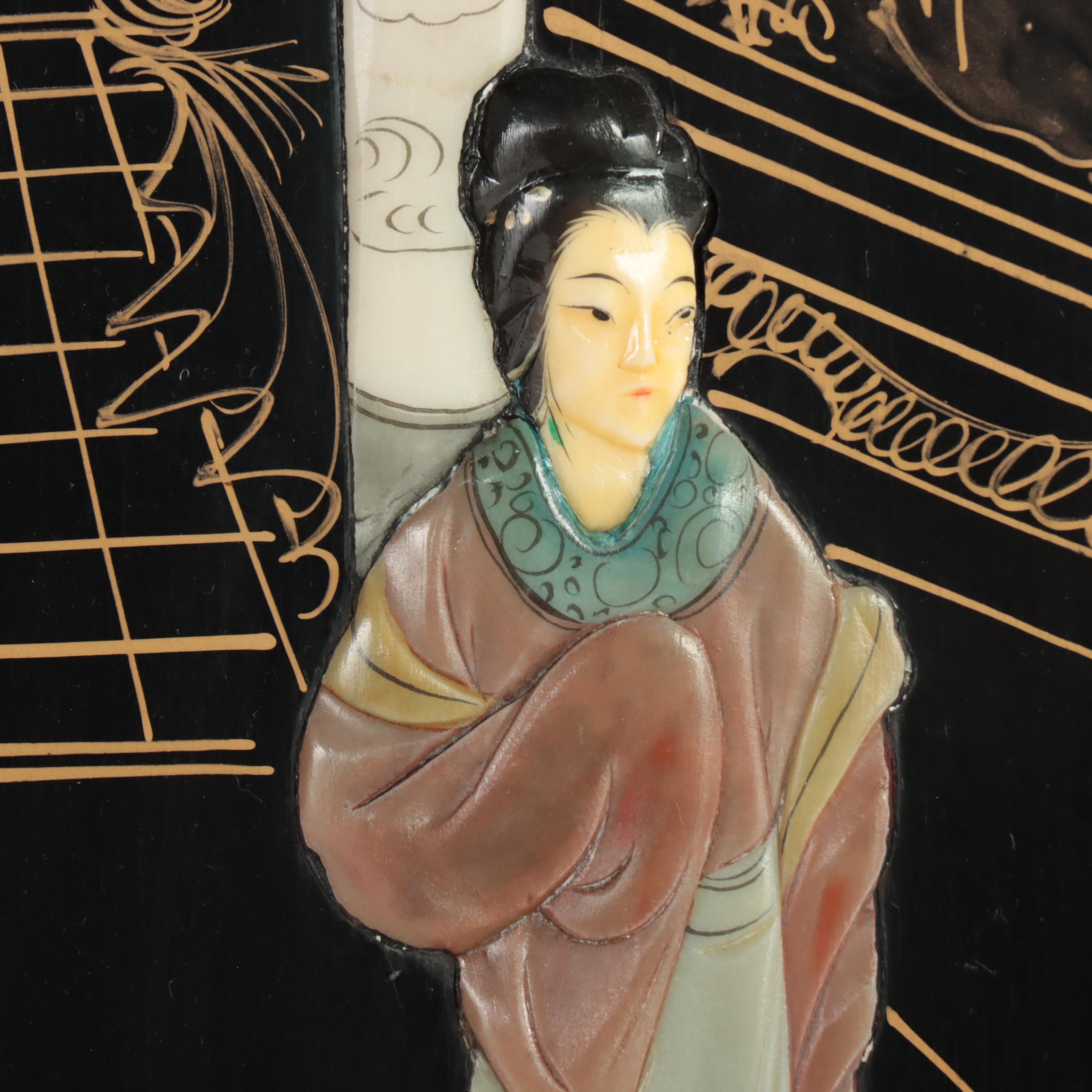 Hong-Kong Bas-Relief Carved and Painted Wall Panel Set