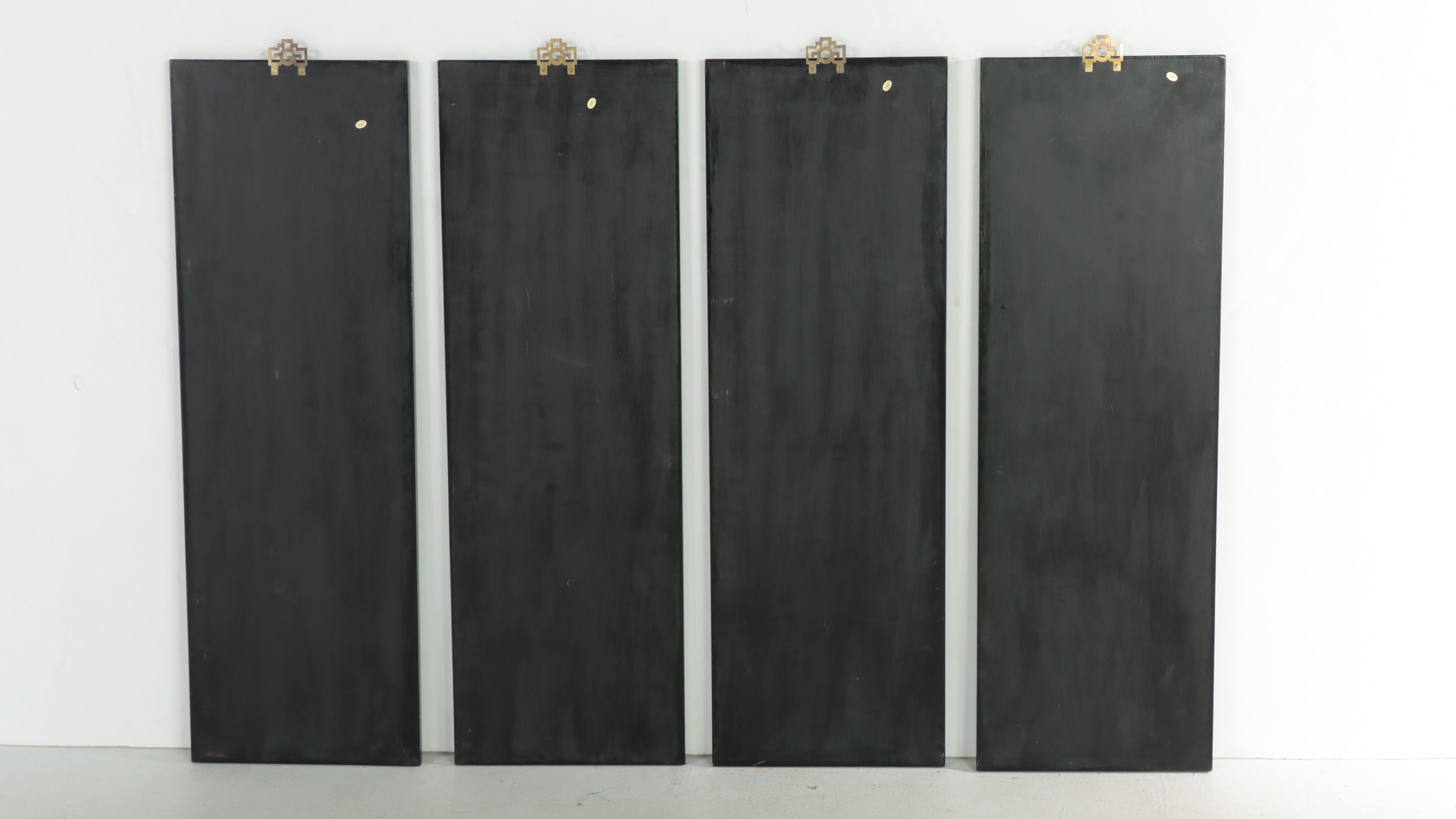 Hong-Kong Bas-Relief Carved and Painted Wall Panel Set