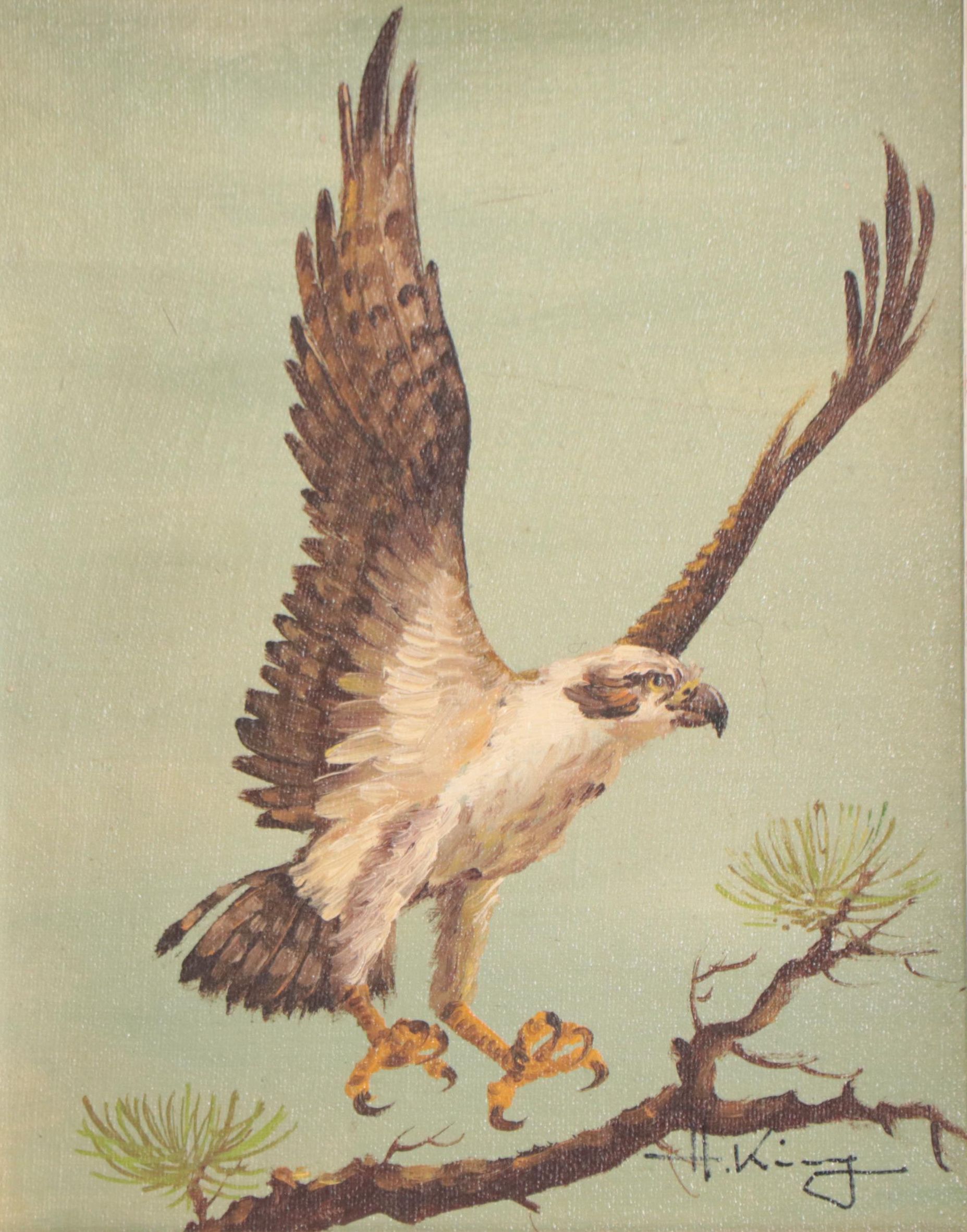H. King Oil Painting of Bird Landing on Branch