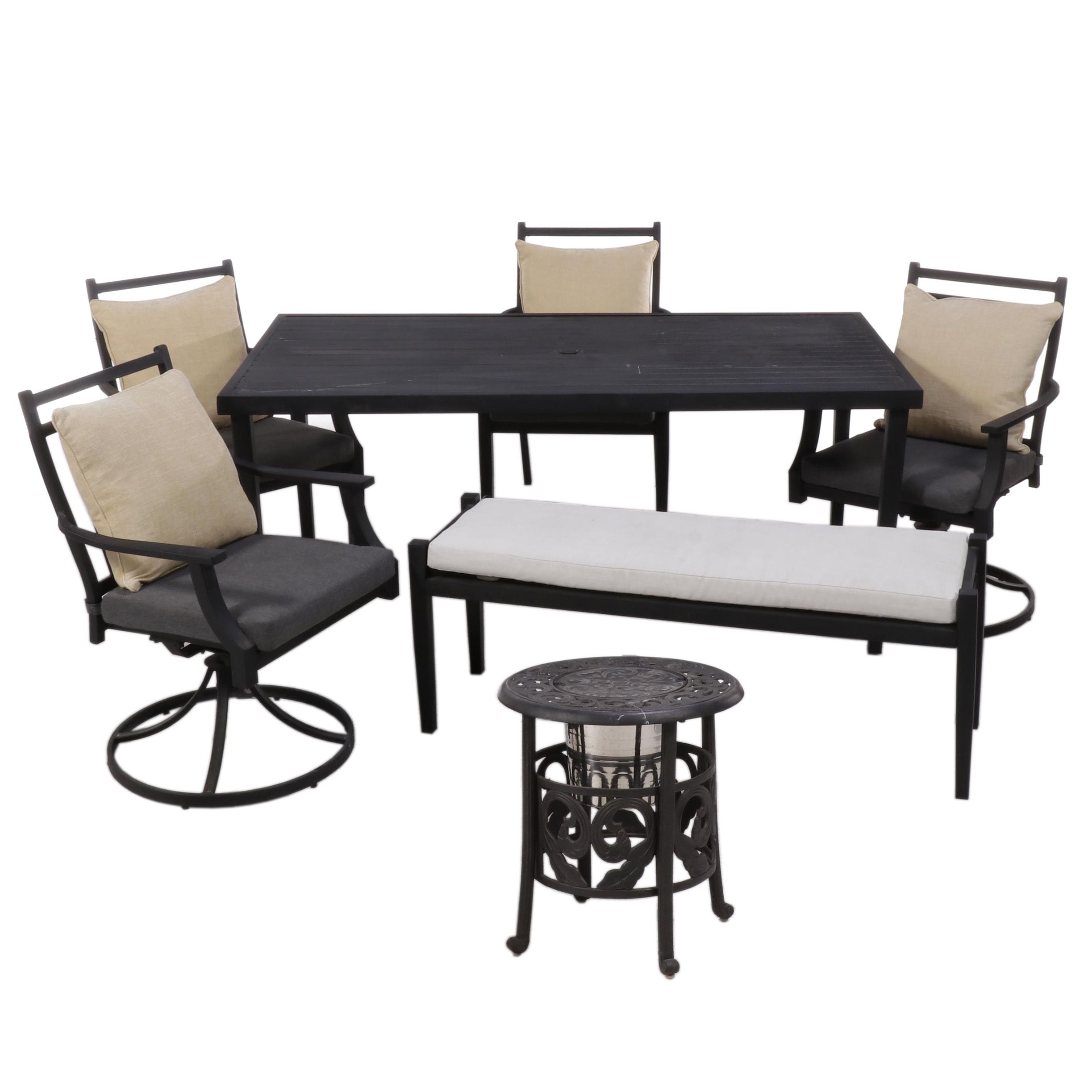 Contemporary Black Cast Metal Patio Dining Set with Ice Bucket Accent Table EBTH