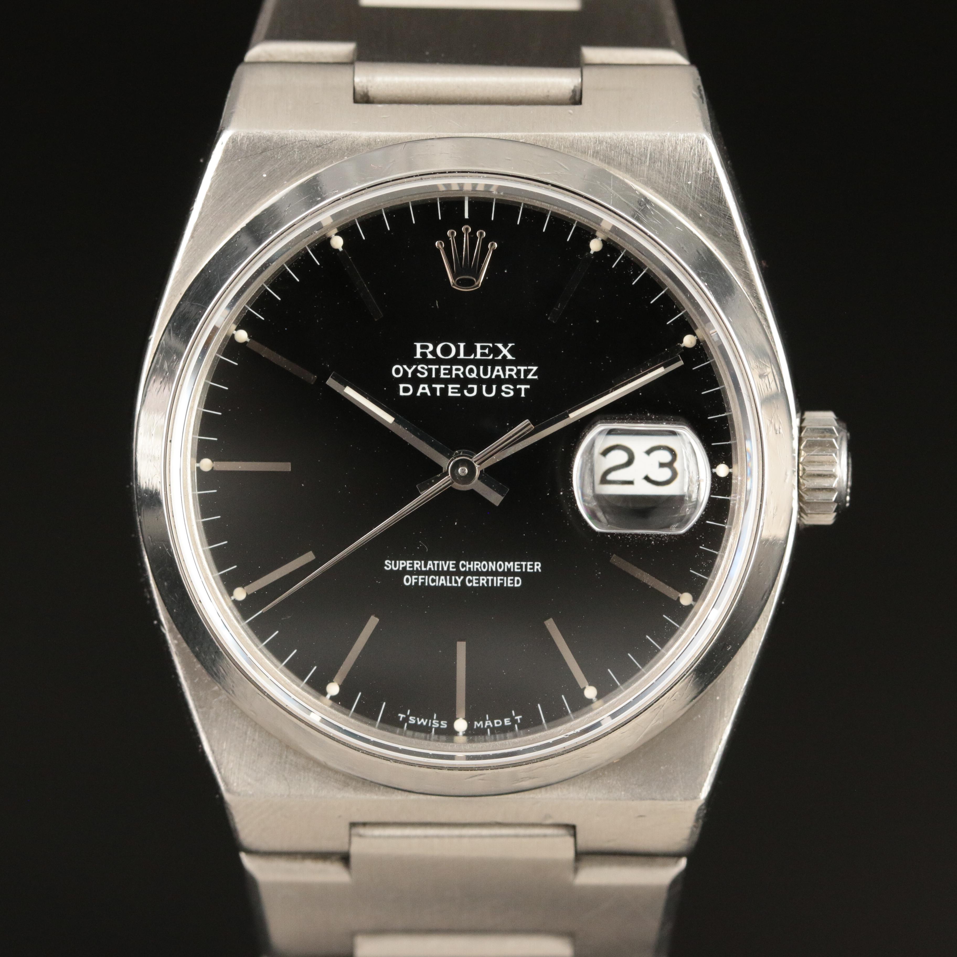 Rolex Oysterquartz Datejust Steel 36mm Black Dial Watch