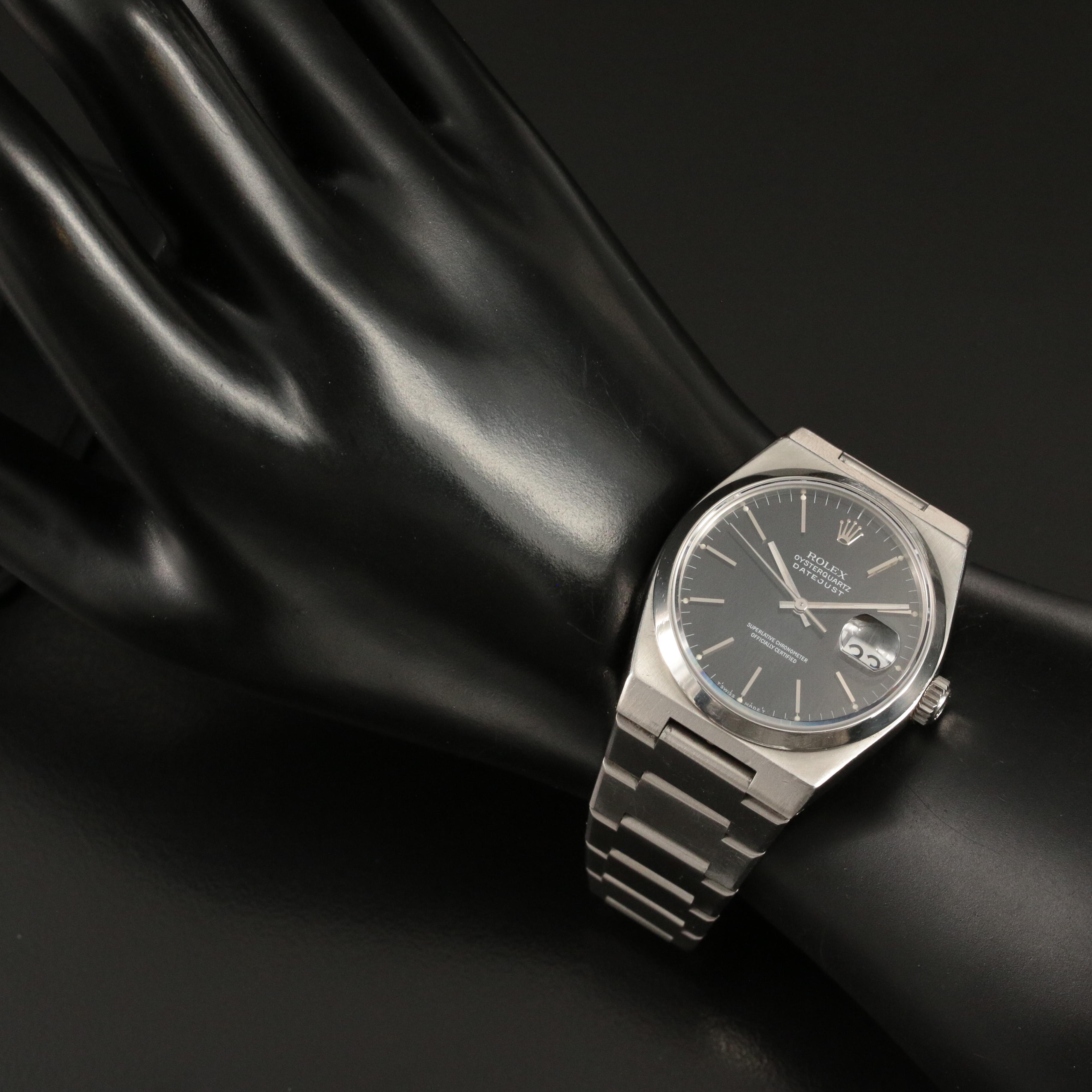 Rolex Oysterquartz Datejust Steel 36mm Black Dial Watch