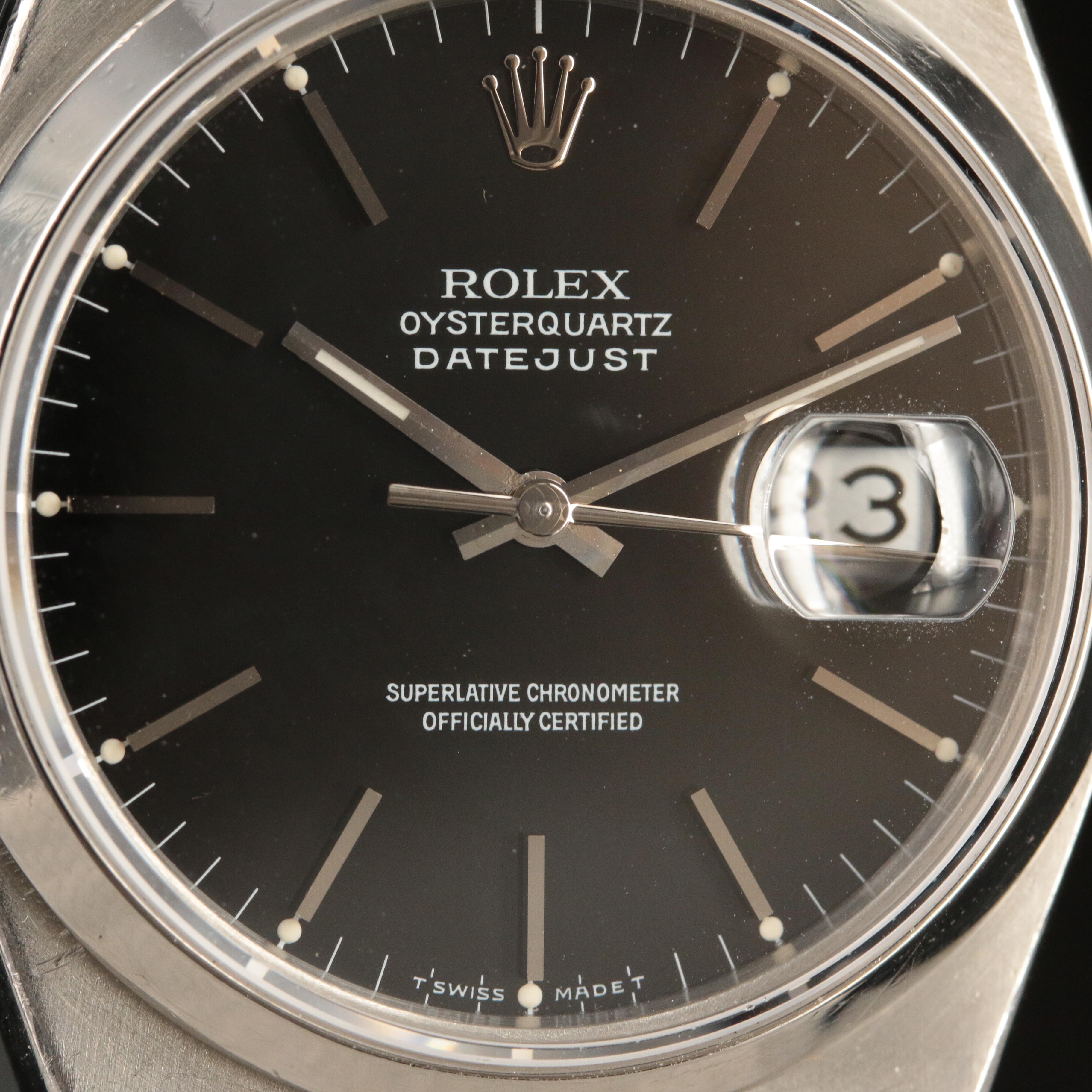 Rolex Oysterquartz Datejust Steel 36mm Black Dial Watch