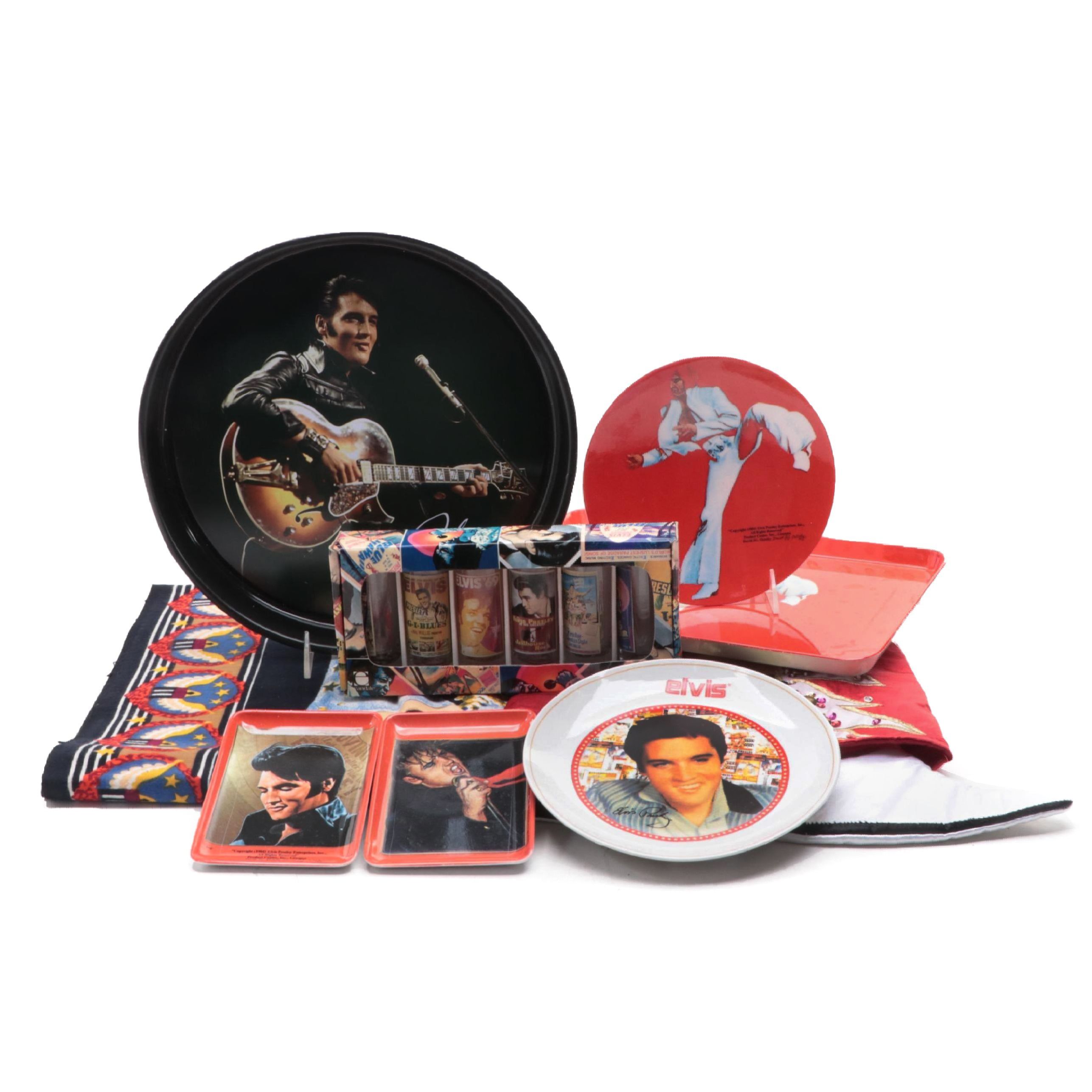 Elvis Presley Themed Trays, Plates, Tablecloth, Shot Glasses and More