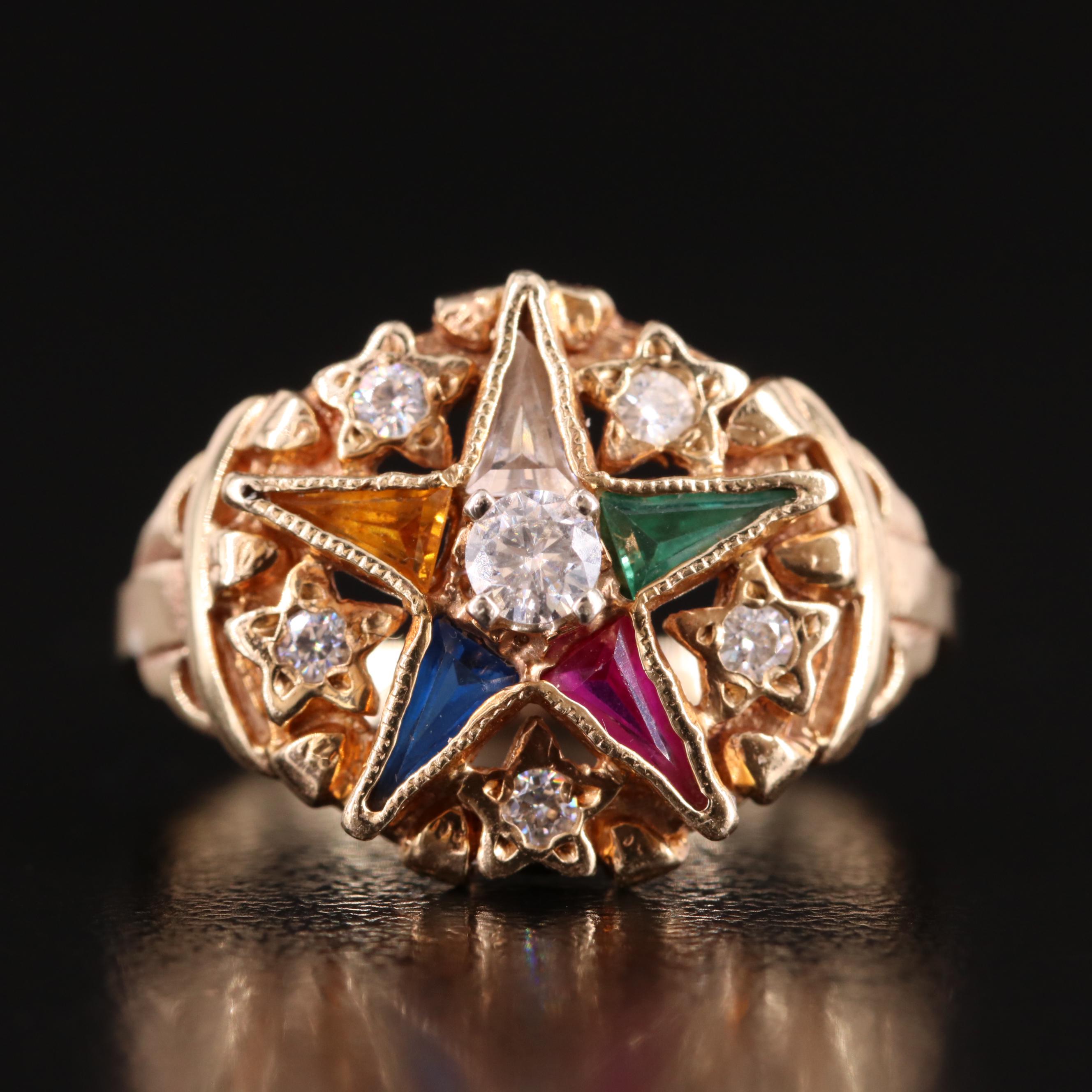 10K Order of the Eastern Star Ring with Diamond Accents