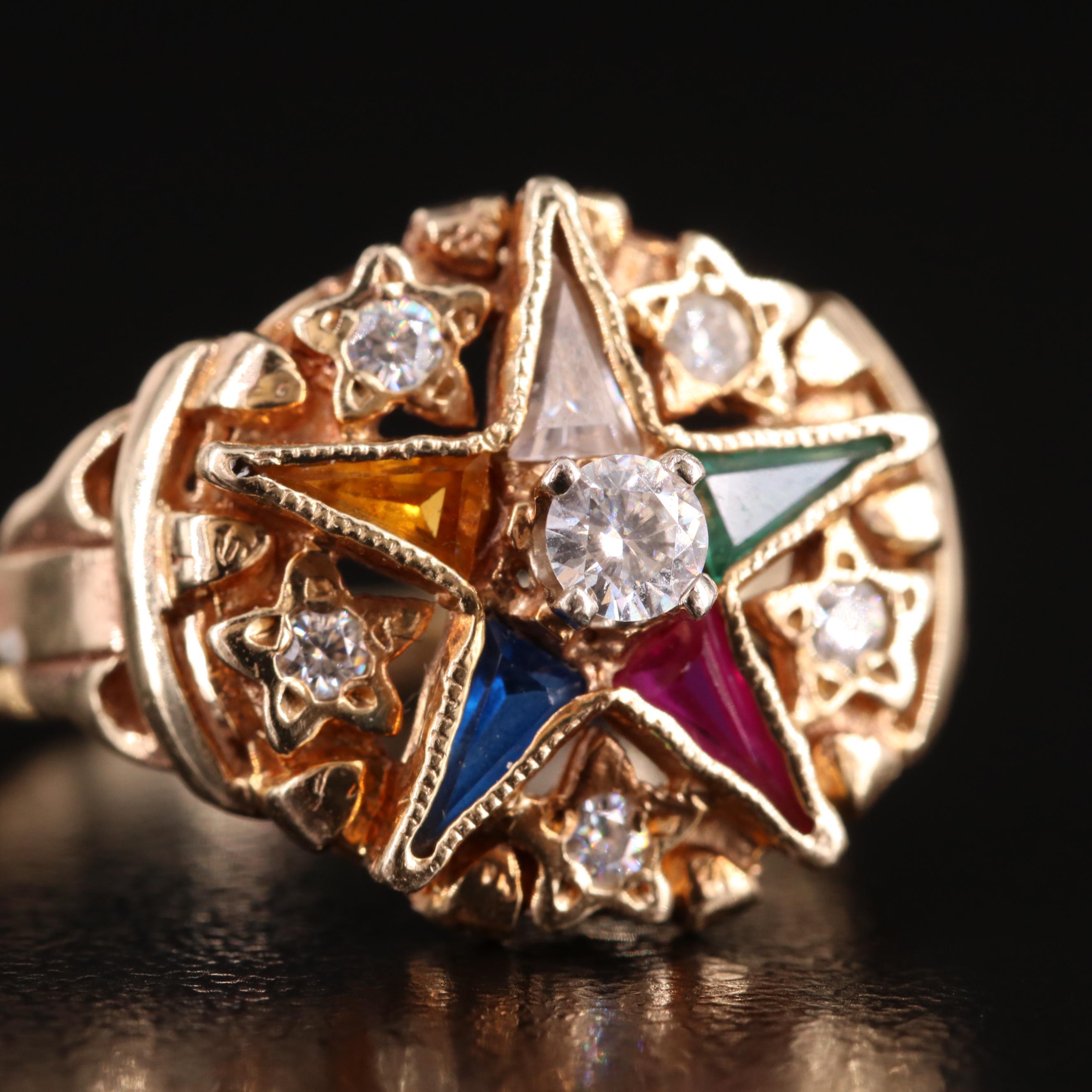 10K Order of the Eastern Star Ring with Diamond Accents