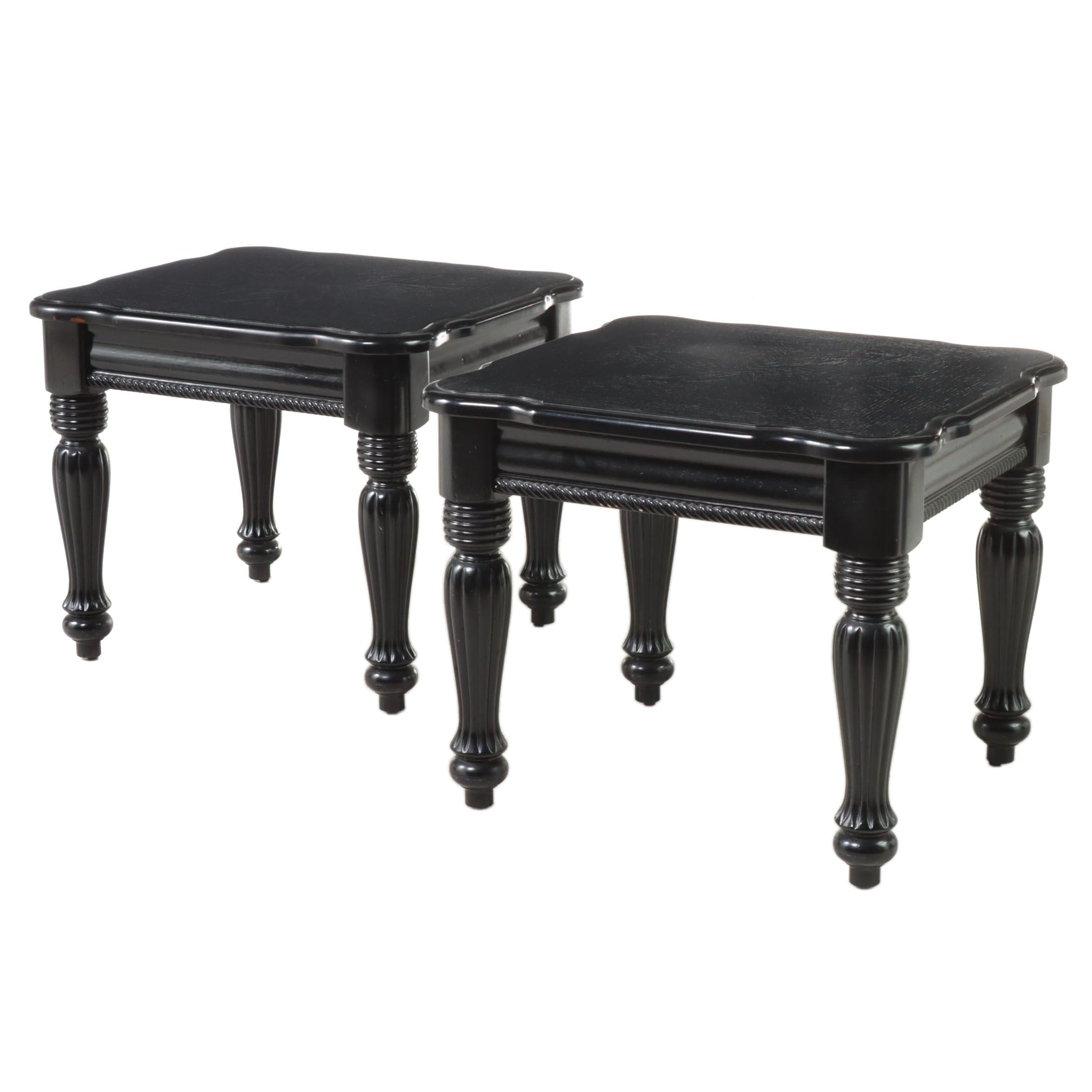 Pair of Black Painted End Tables with Reeded Legs