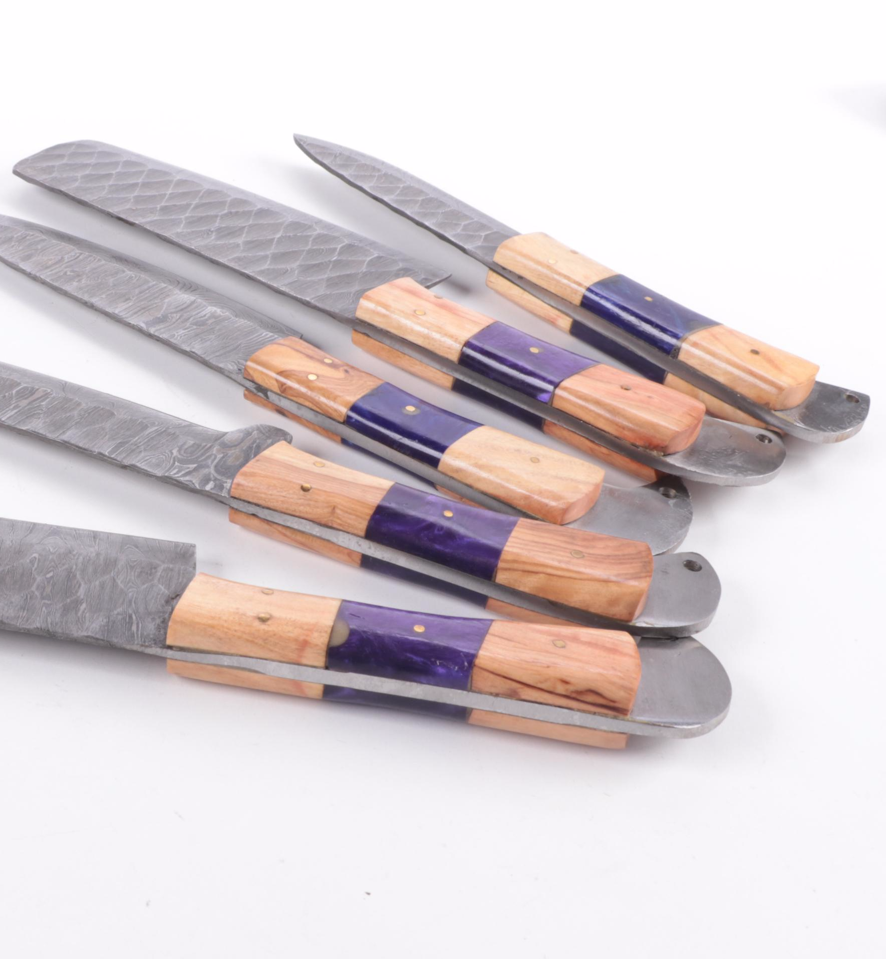 Damascus Steel Knife Set with Leather Roll