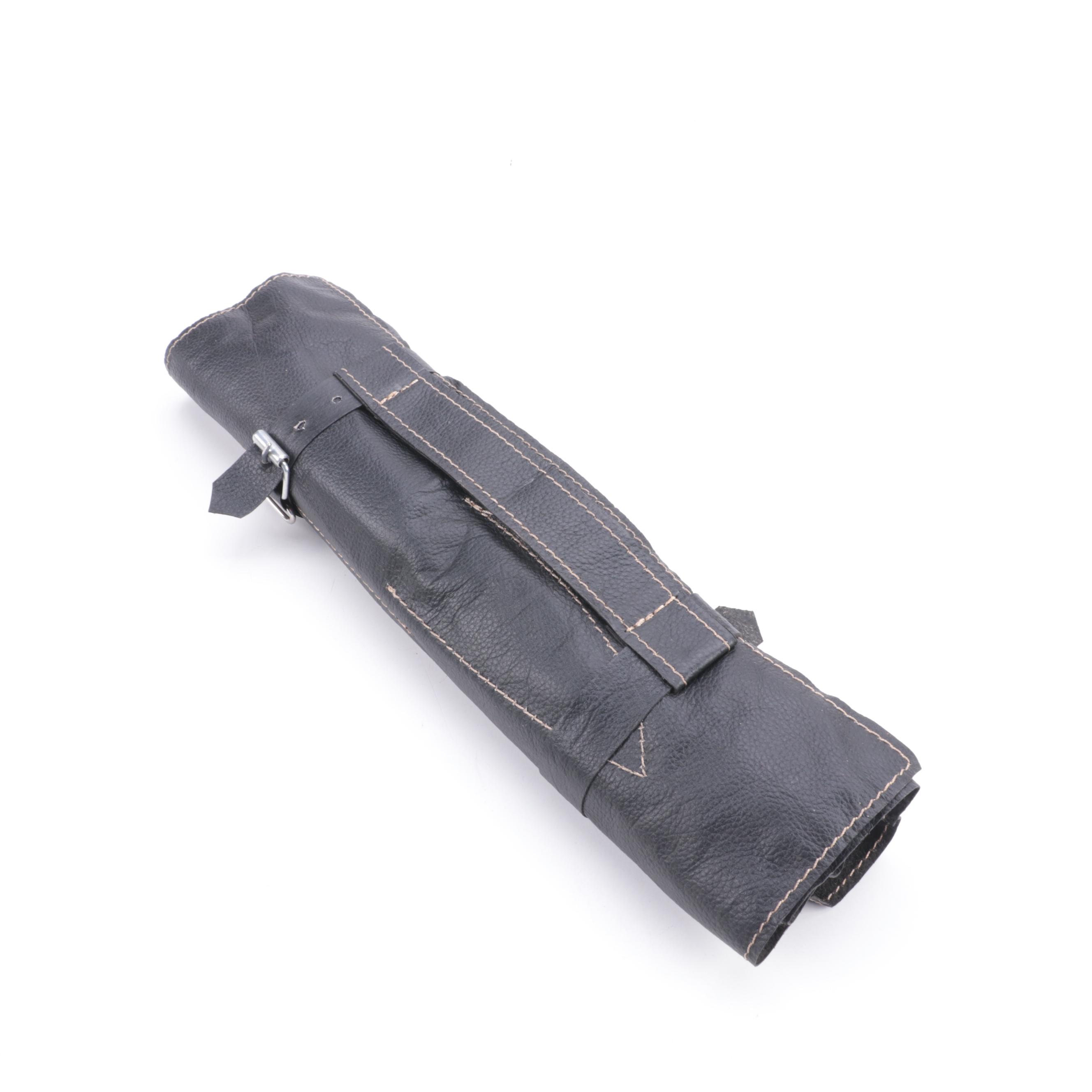 Damascus Steel Knife Set with Leather Roll