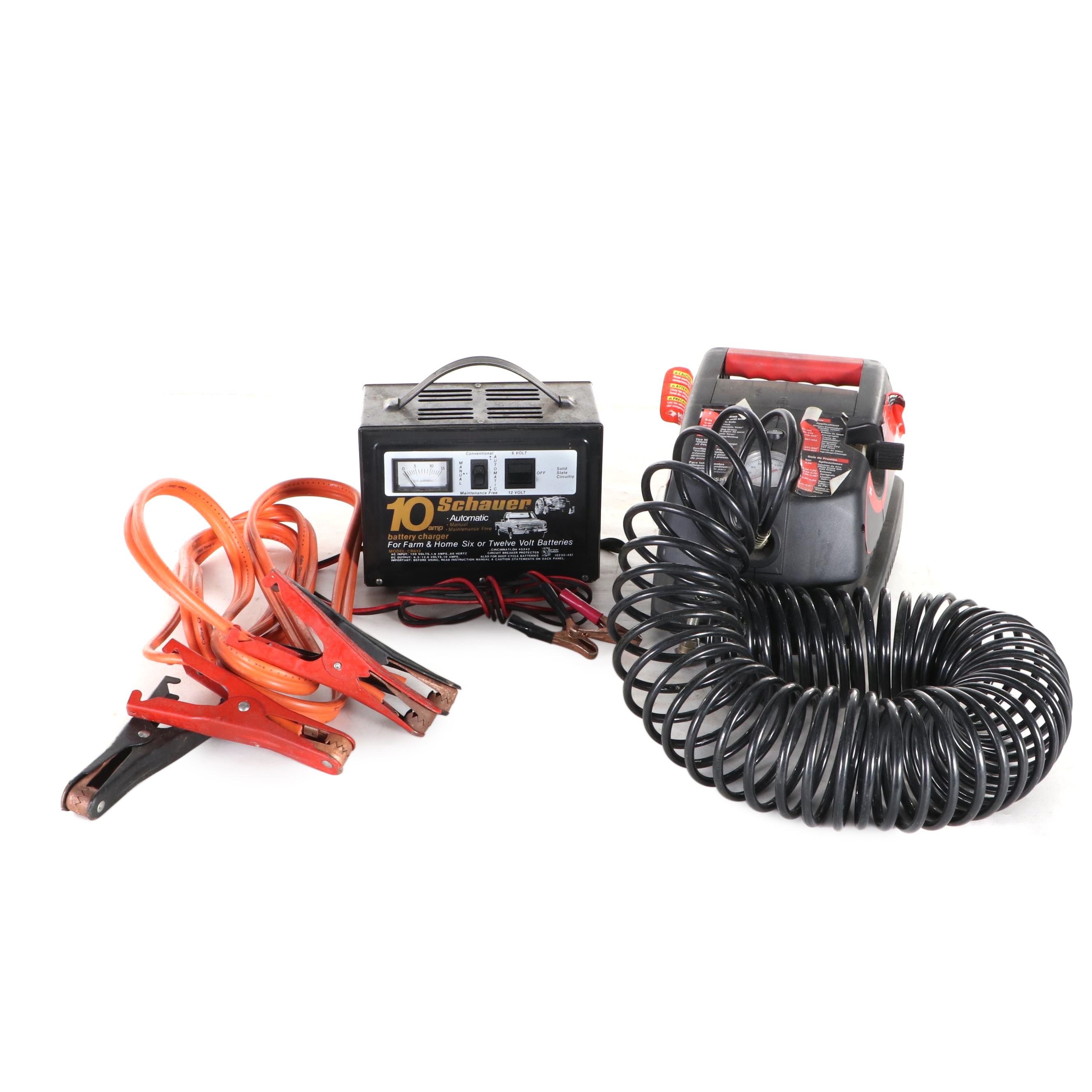 Schauer Automatic 10 Amp Battery Charger and Husky Air Pump